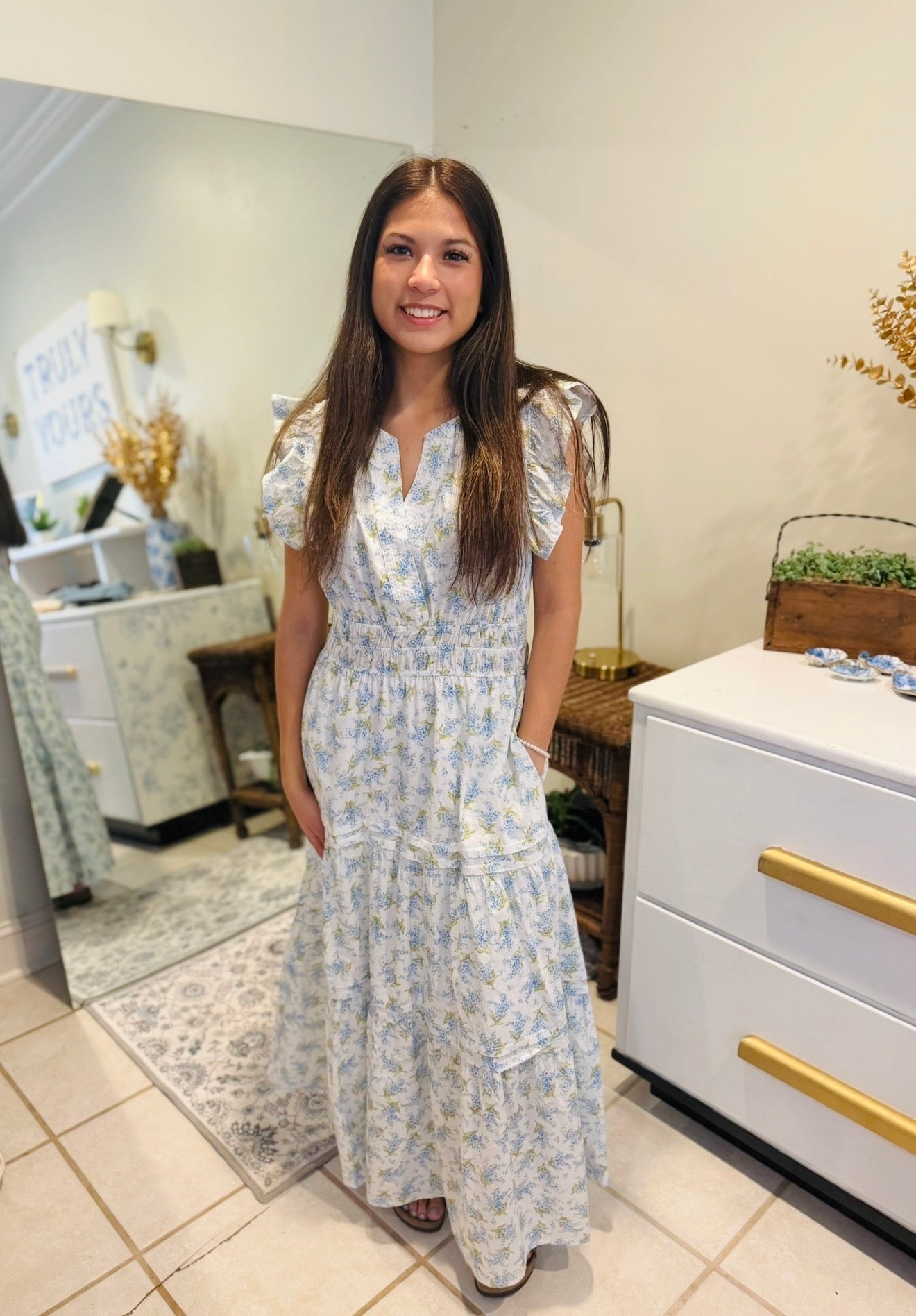 White and Blue Floral Dress