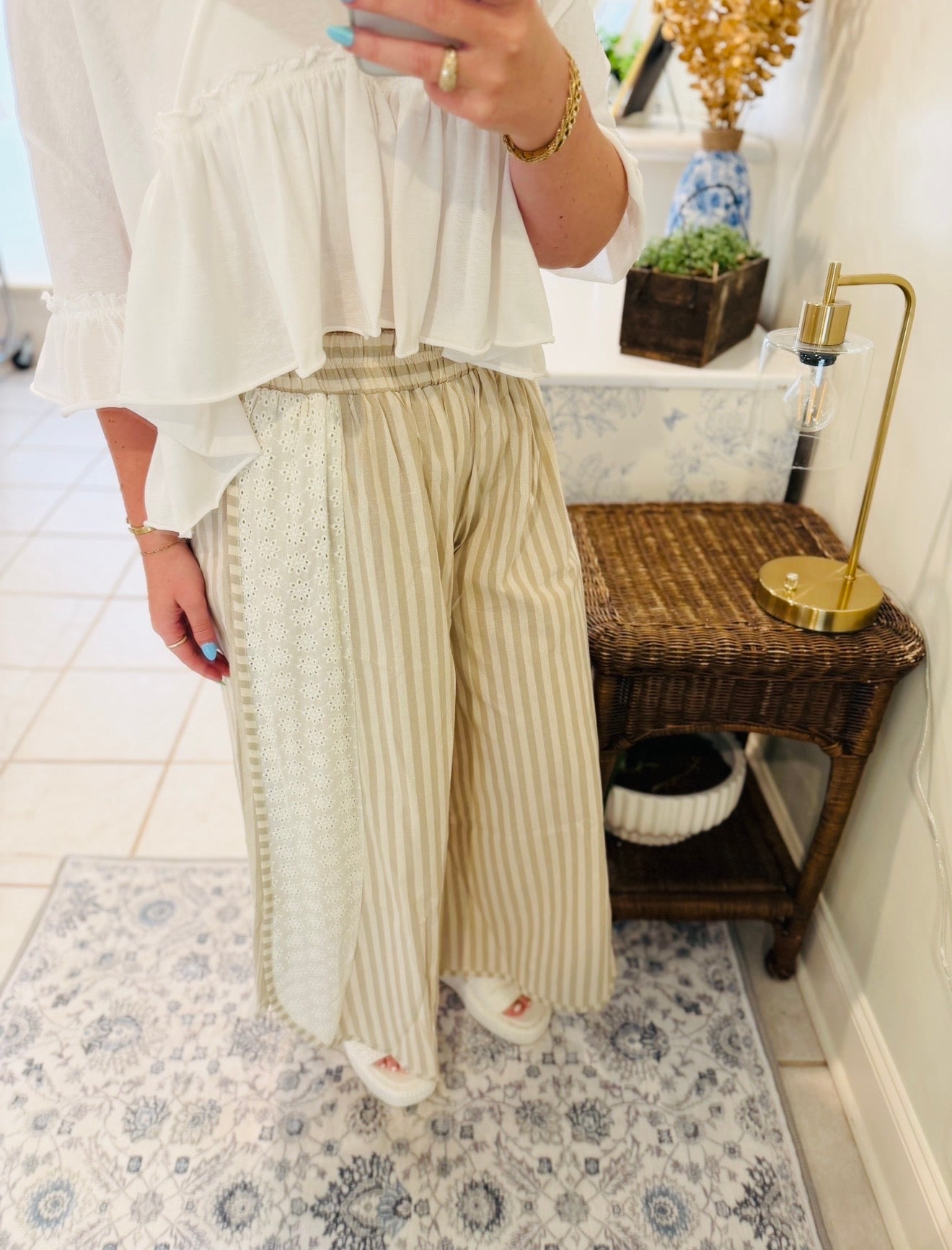 Boho Striped Eyelet Pants