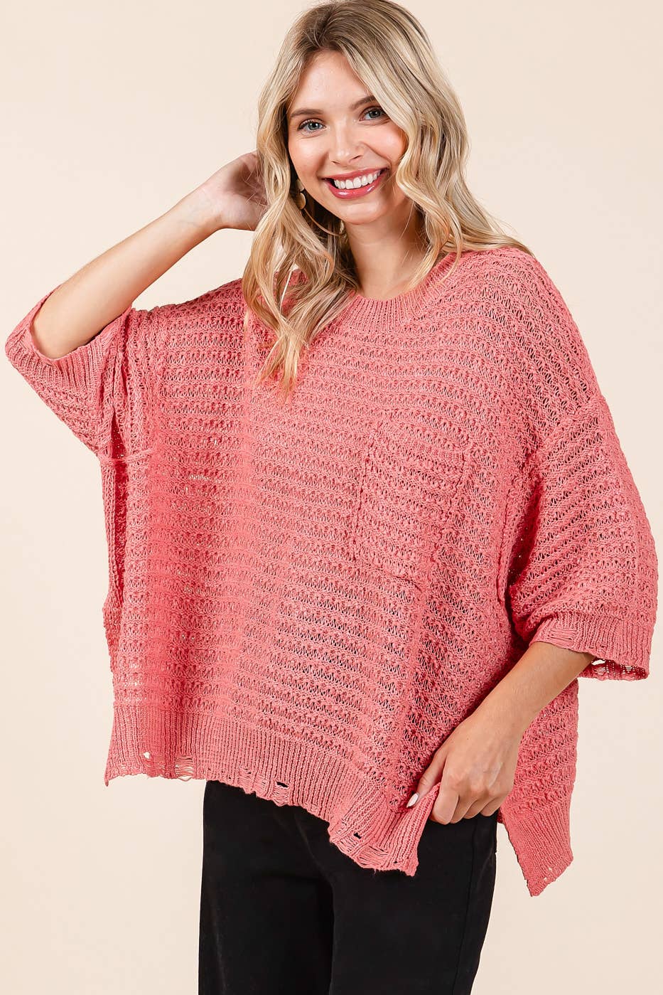 Blushing Distressed Knit Top