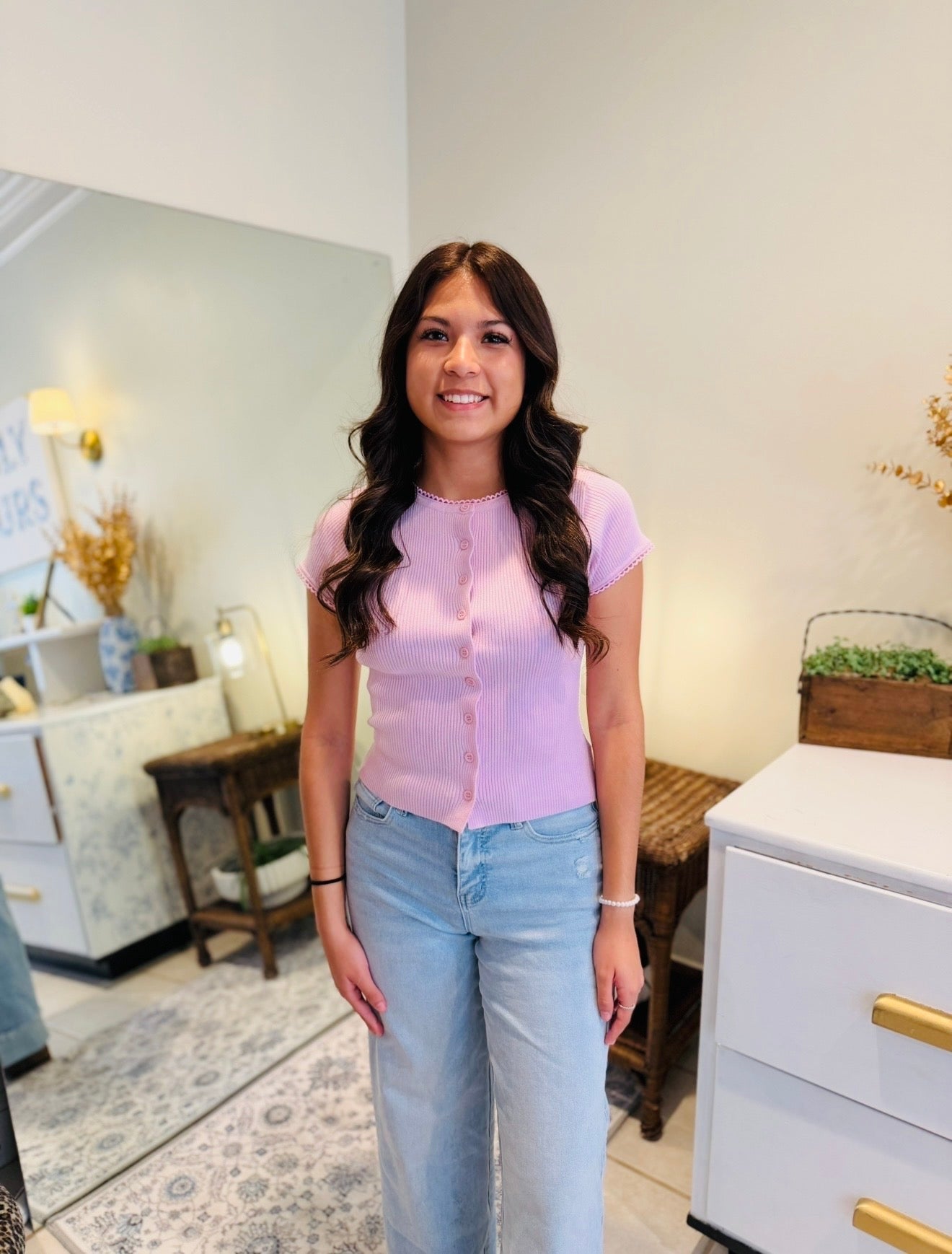 Pink Detailed Button Down Top