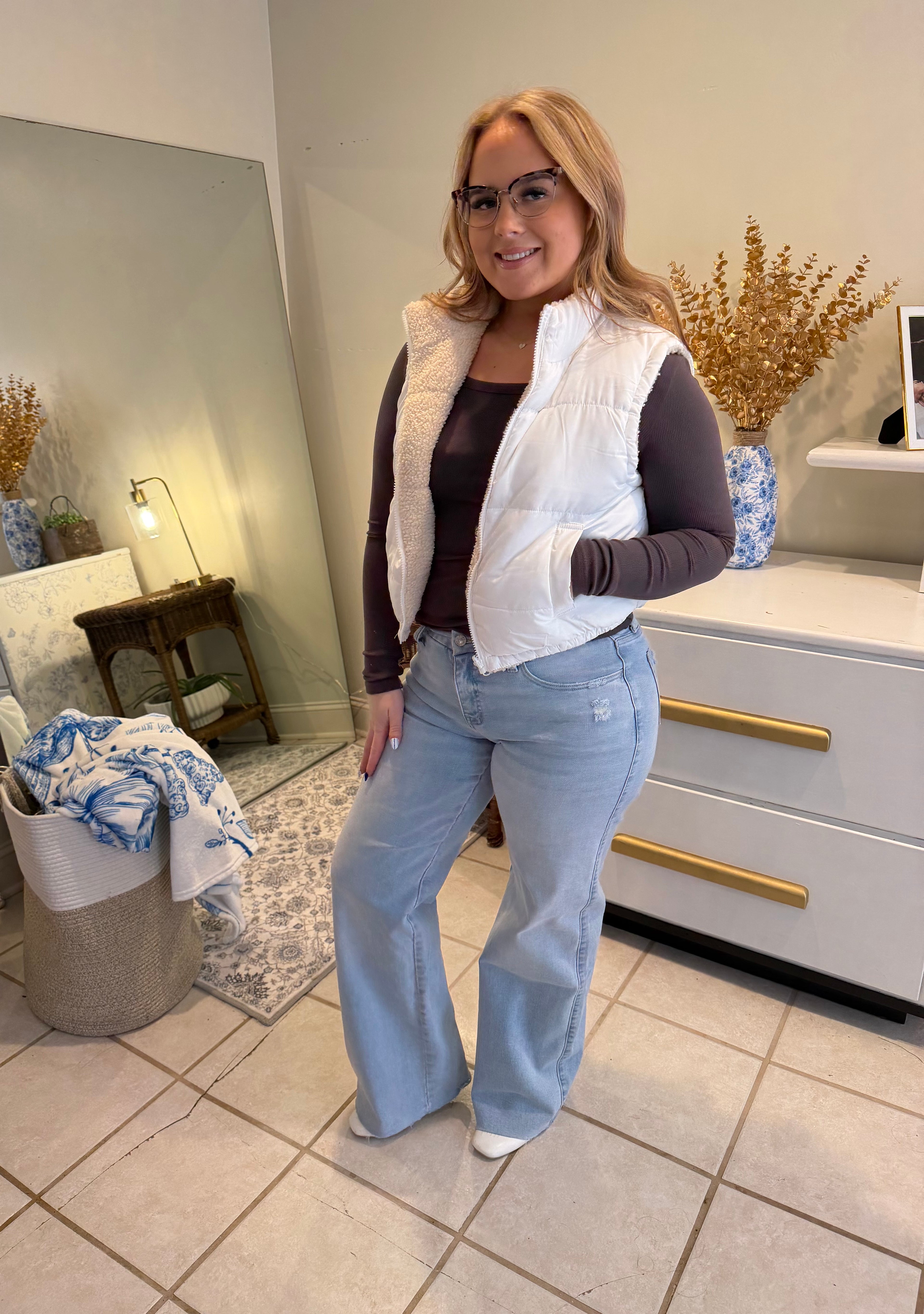 Reversible Fur Puffer Vest White