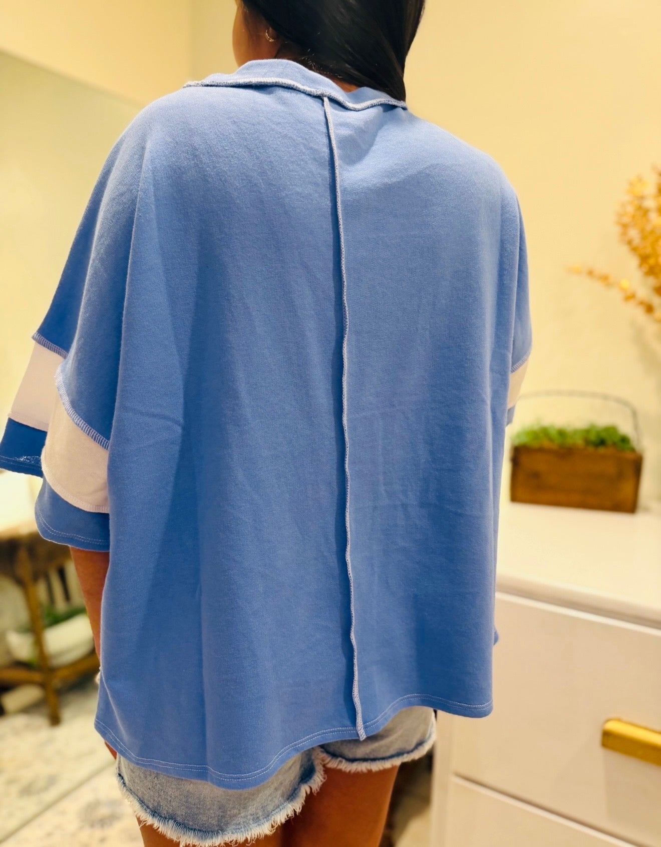 Cornflower Blue + White Striped Top