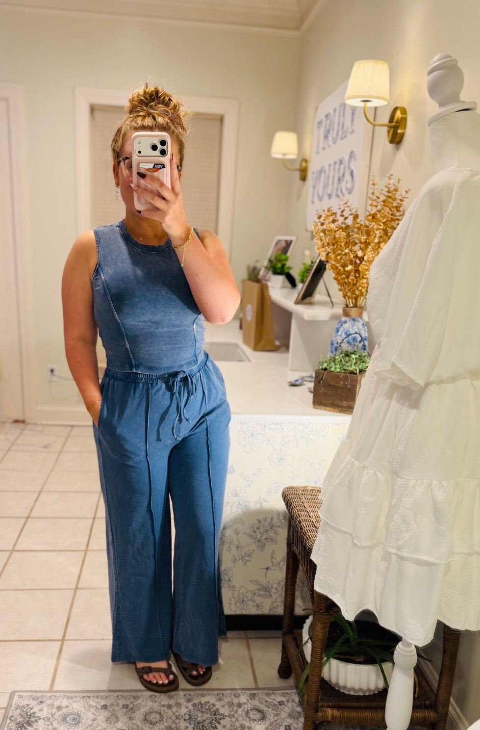 Mineral Washed Wide Leg Pants Set