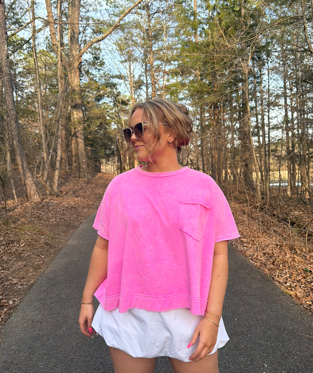 Hot Pink Acid Wash Oversized Top