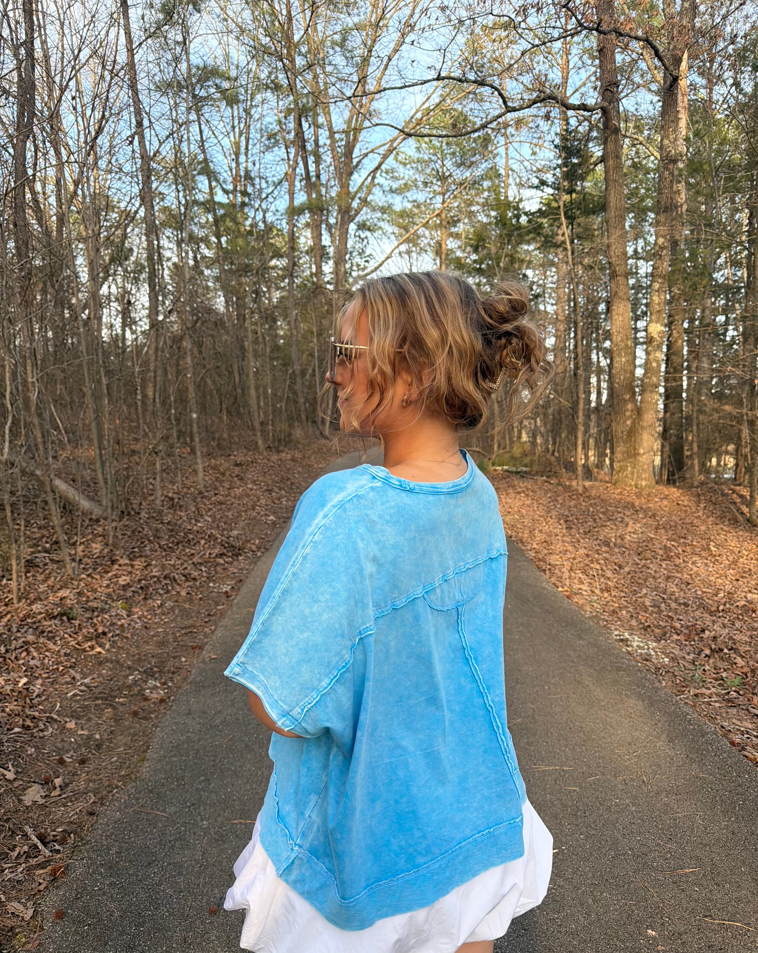 Sky Blue Acid Wash Oversized Top
