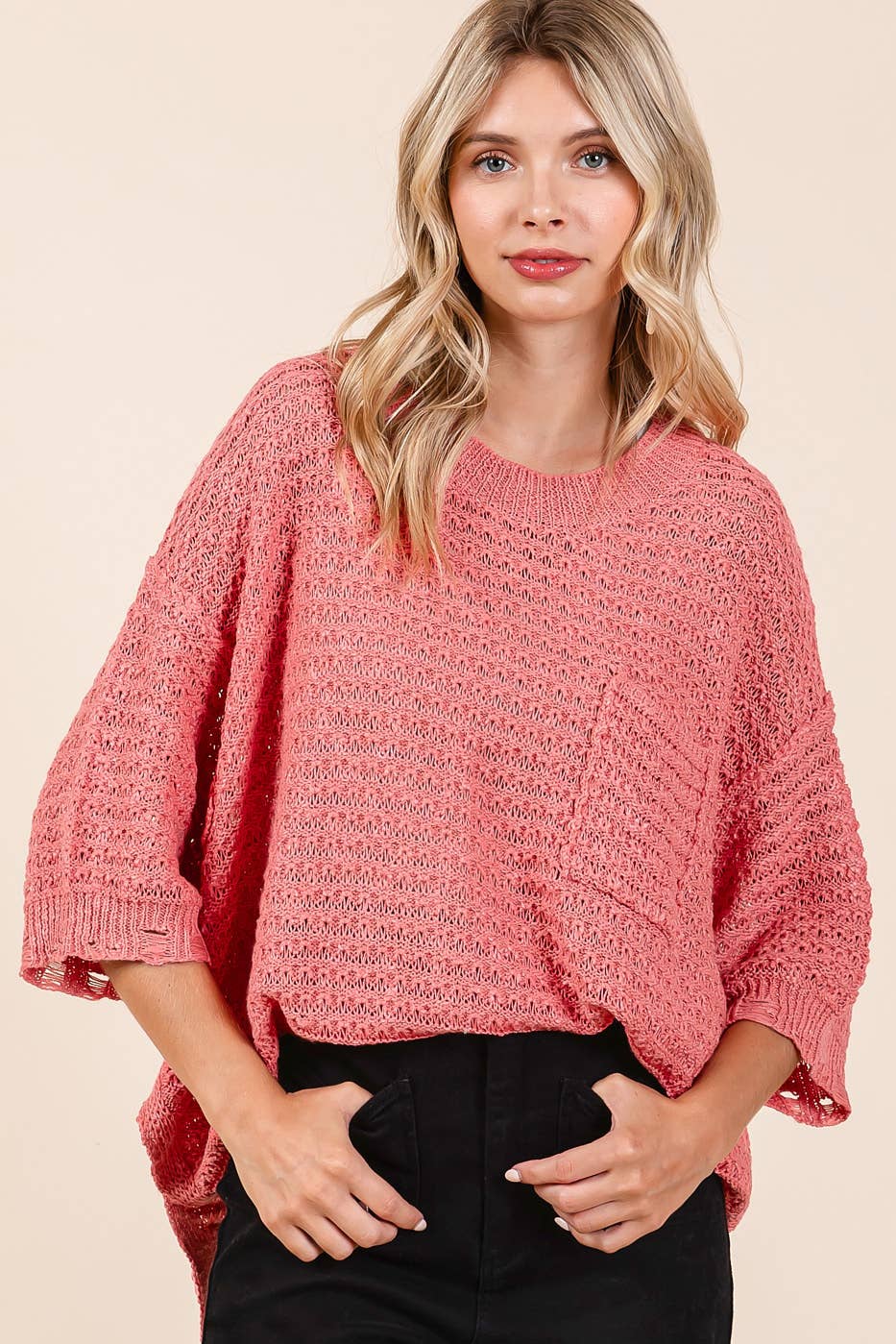 Blushing Distressed Knit Top