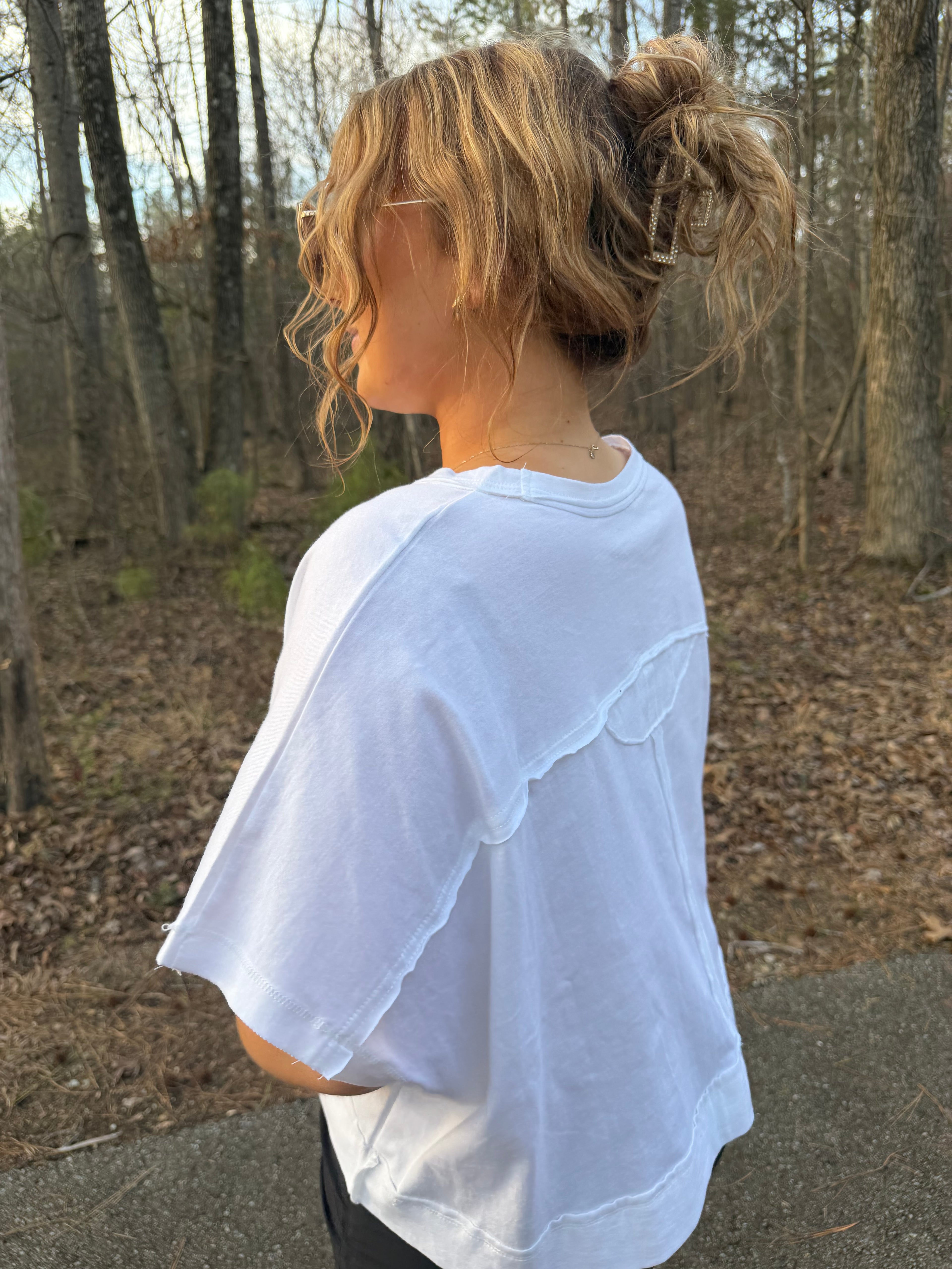 White Raw Edge Top