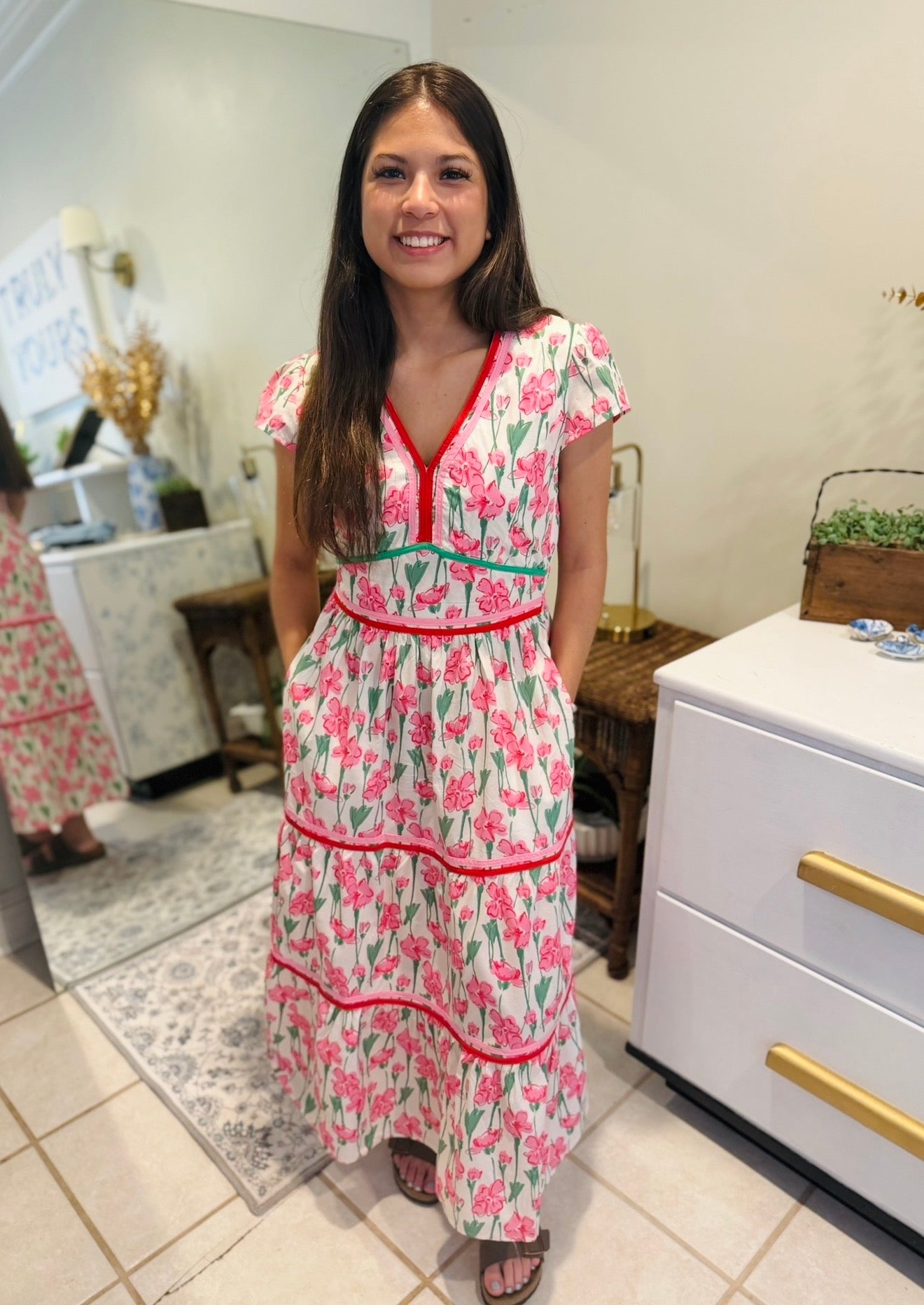 Pink and Green Floral Dress