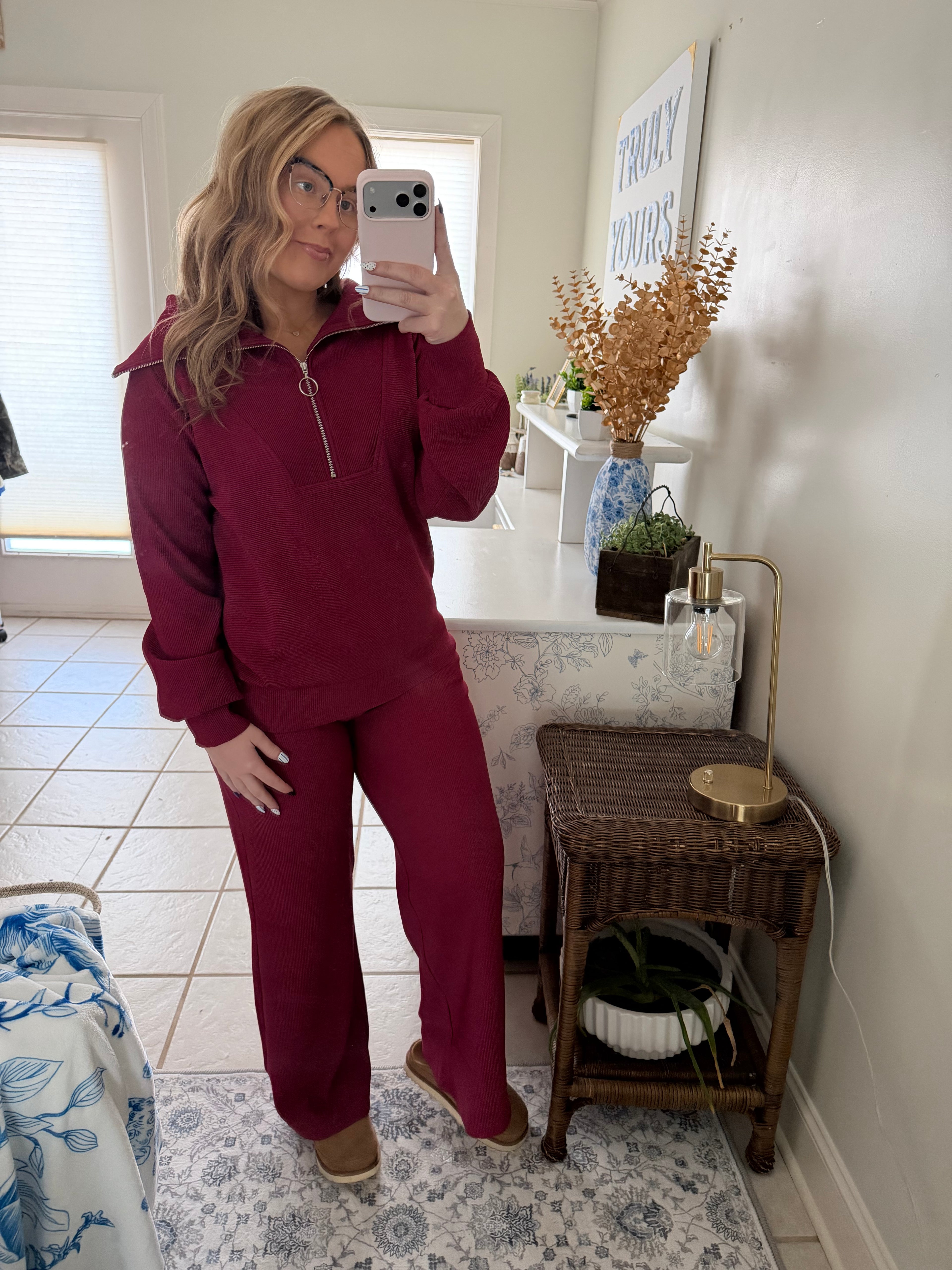 Cabernet Travel Days Ribbed Half-Zip Lounge Set