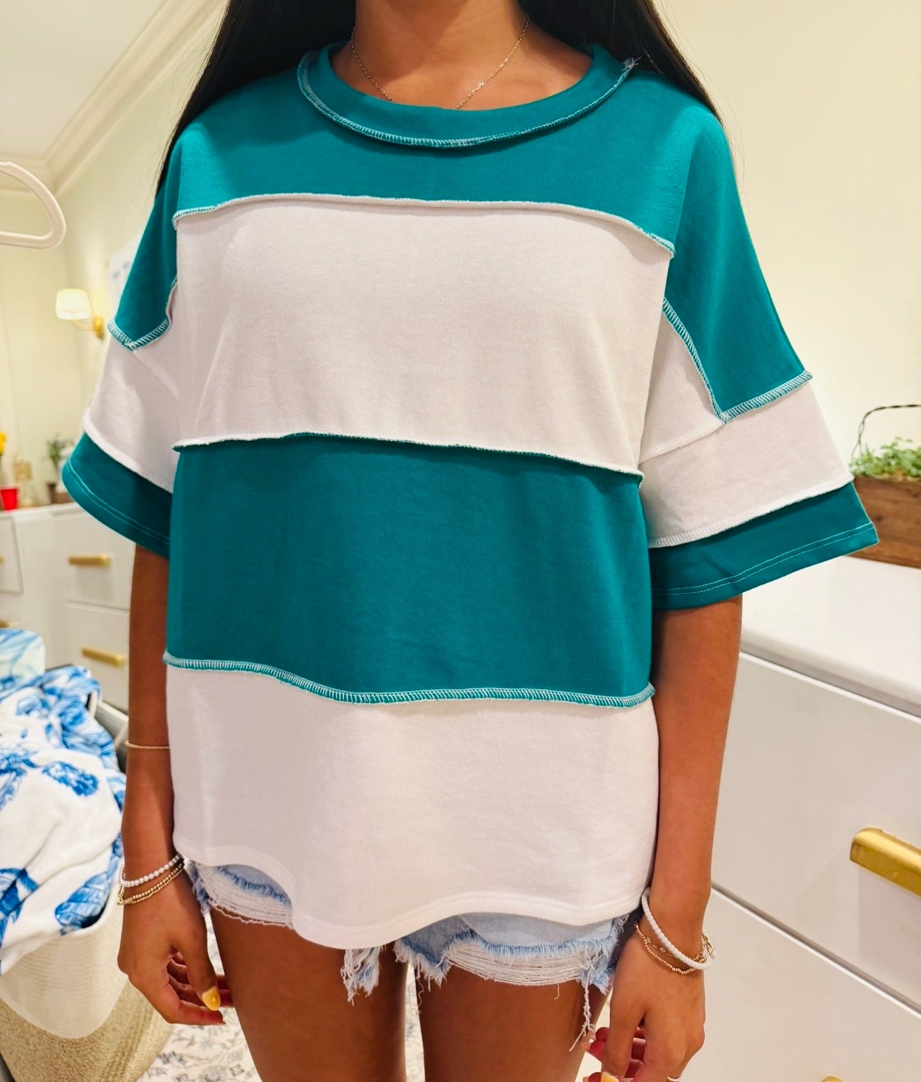 Green + White Striped Top