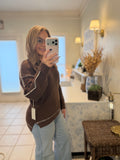 Mocha Contrast Stitch Ribbed Sweater🤎