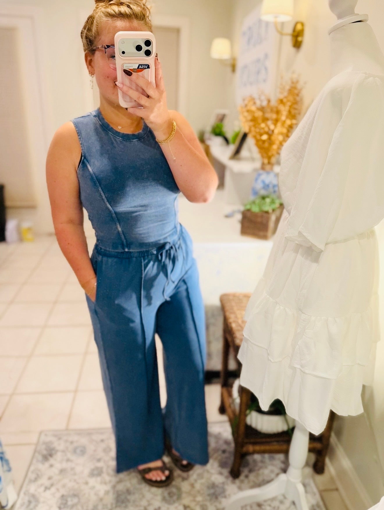 Mineral Washed Wide Leg Pants Set