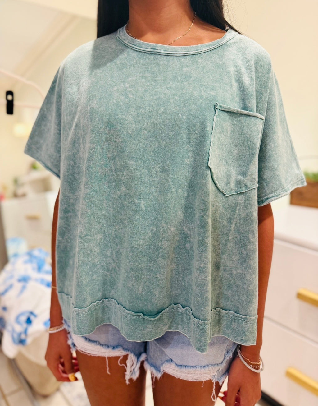 Light Green Acid Wash Oversized Top