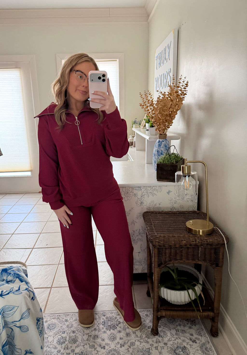 Cabernet Travel Days Ribbed Half-Zip Lounge Set