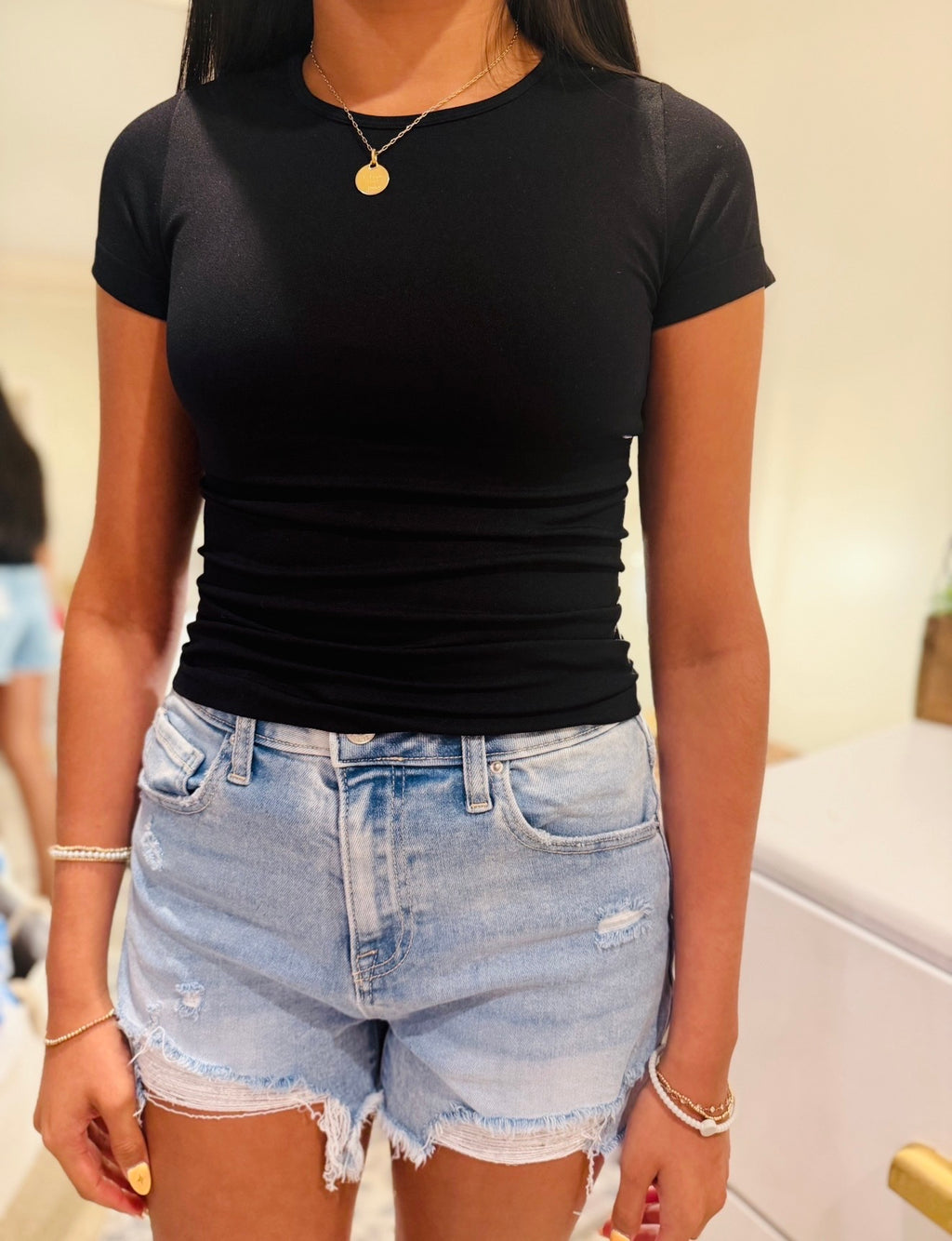 Light Wash Stretch Denim Short