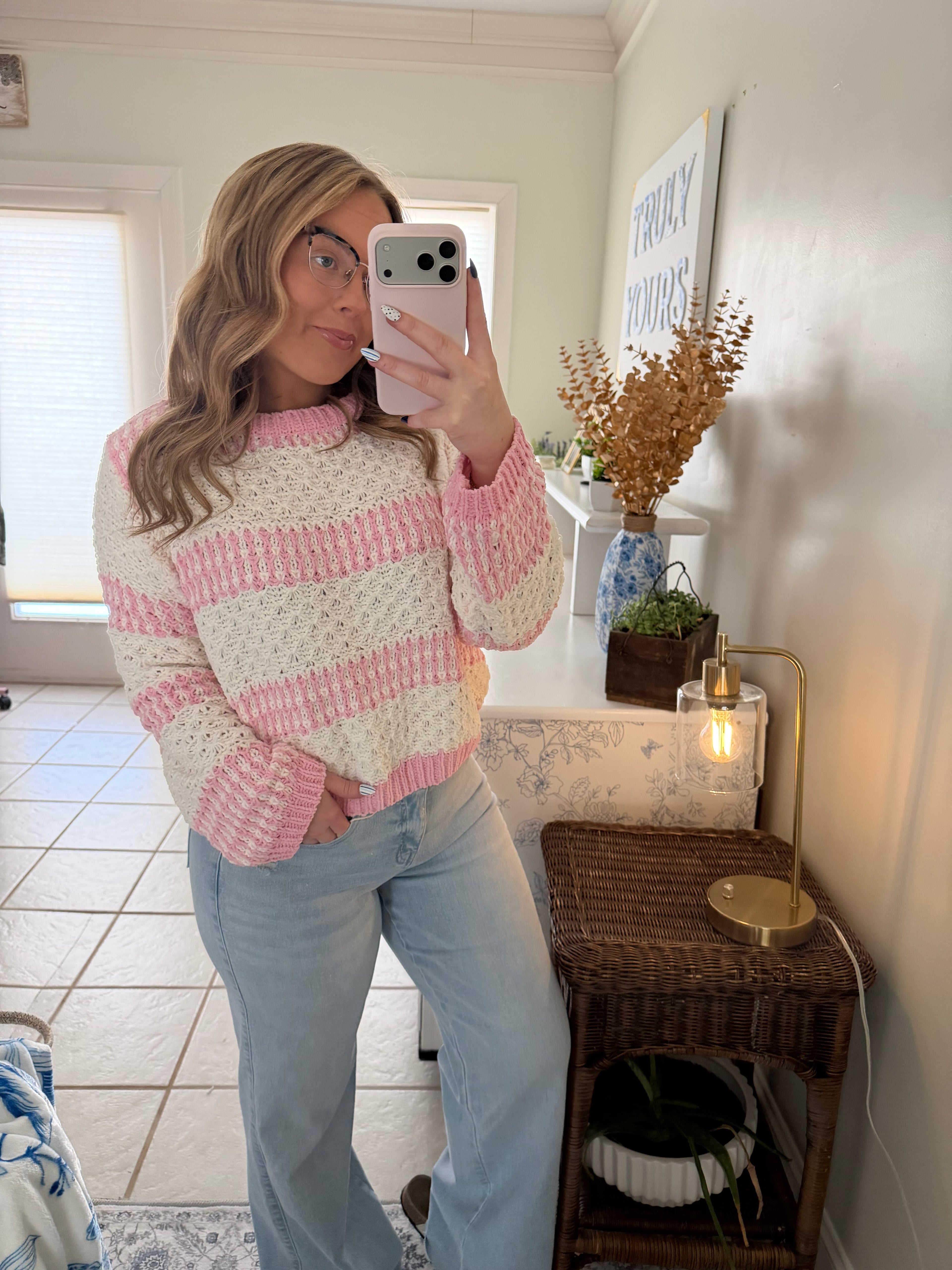 Soft Blush Striped Knit Sweater