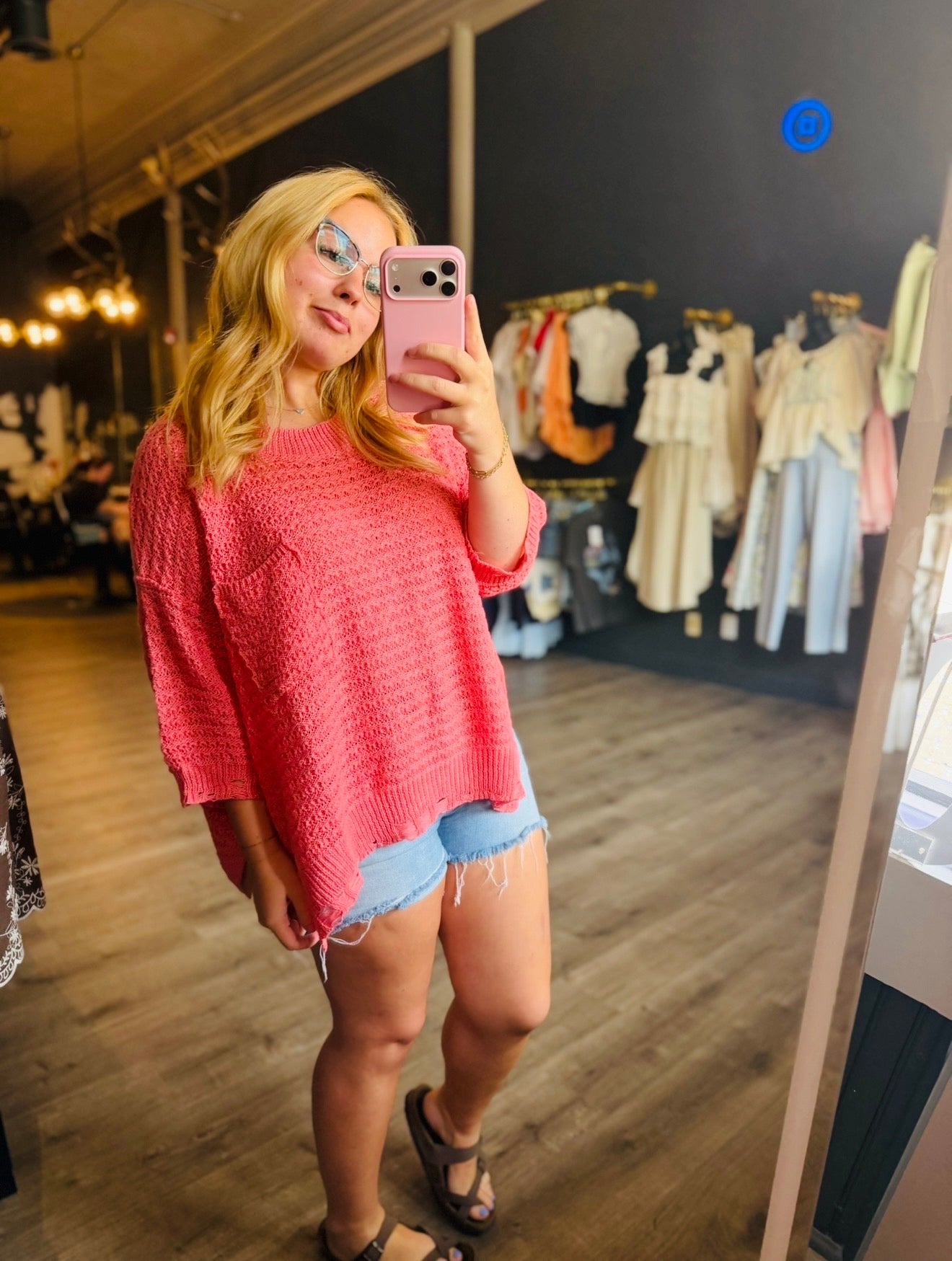 Blushing Distressed Knit Top