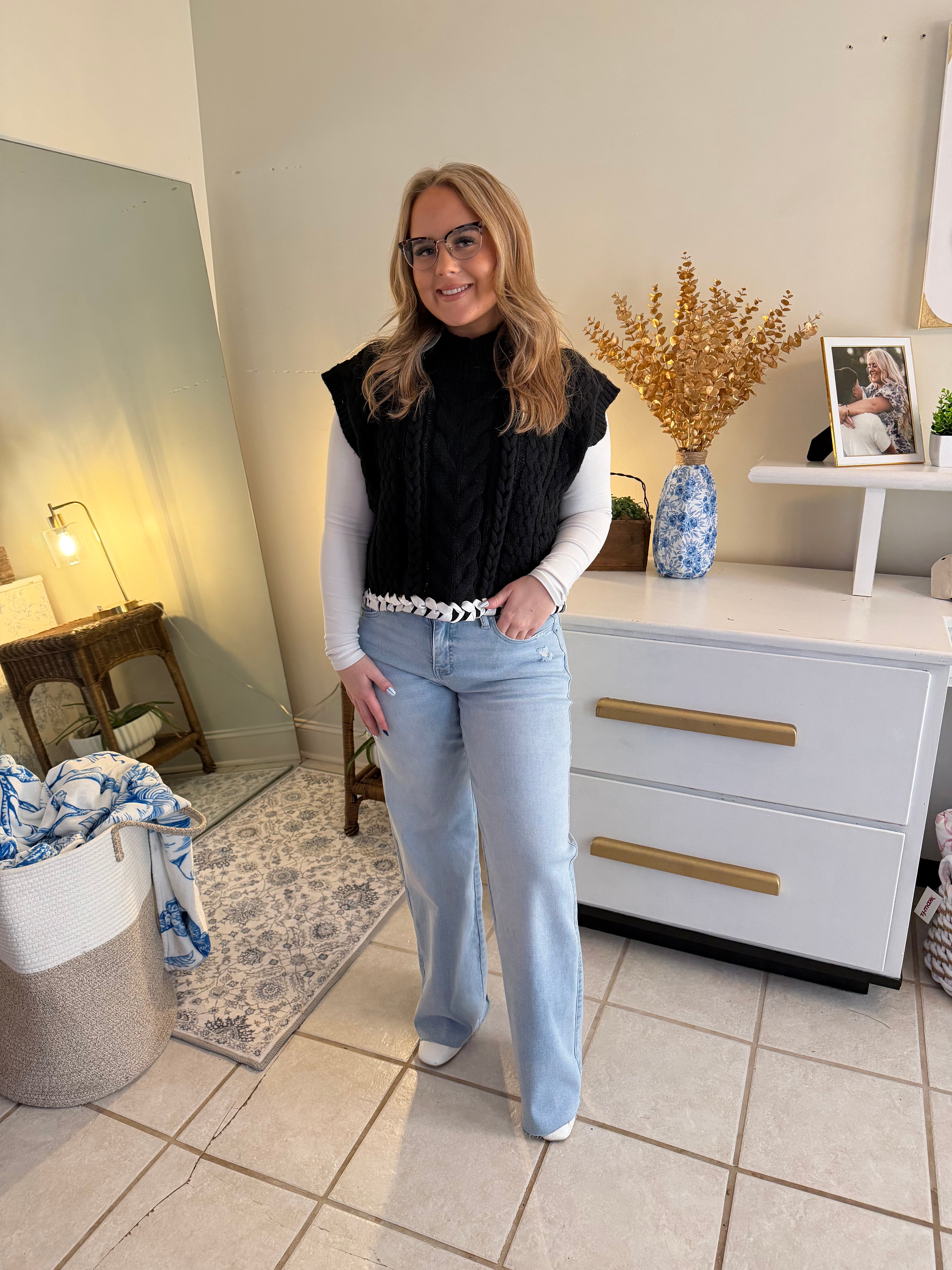 Braided Cable Knit Sweater Vest