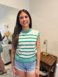Green and White Striped Top