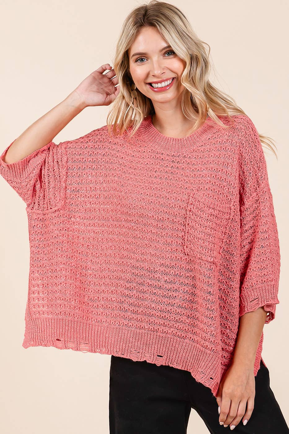 Blushing Distressed Knit Top
