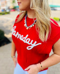 Game-Day Embroidered Sweater Vest- Red❤️