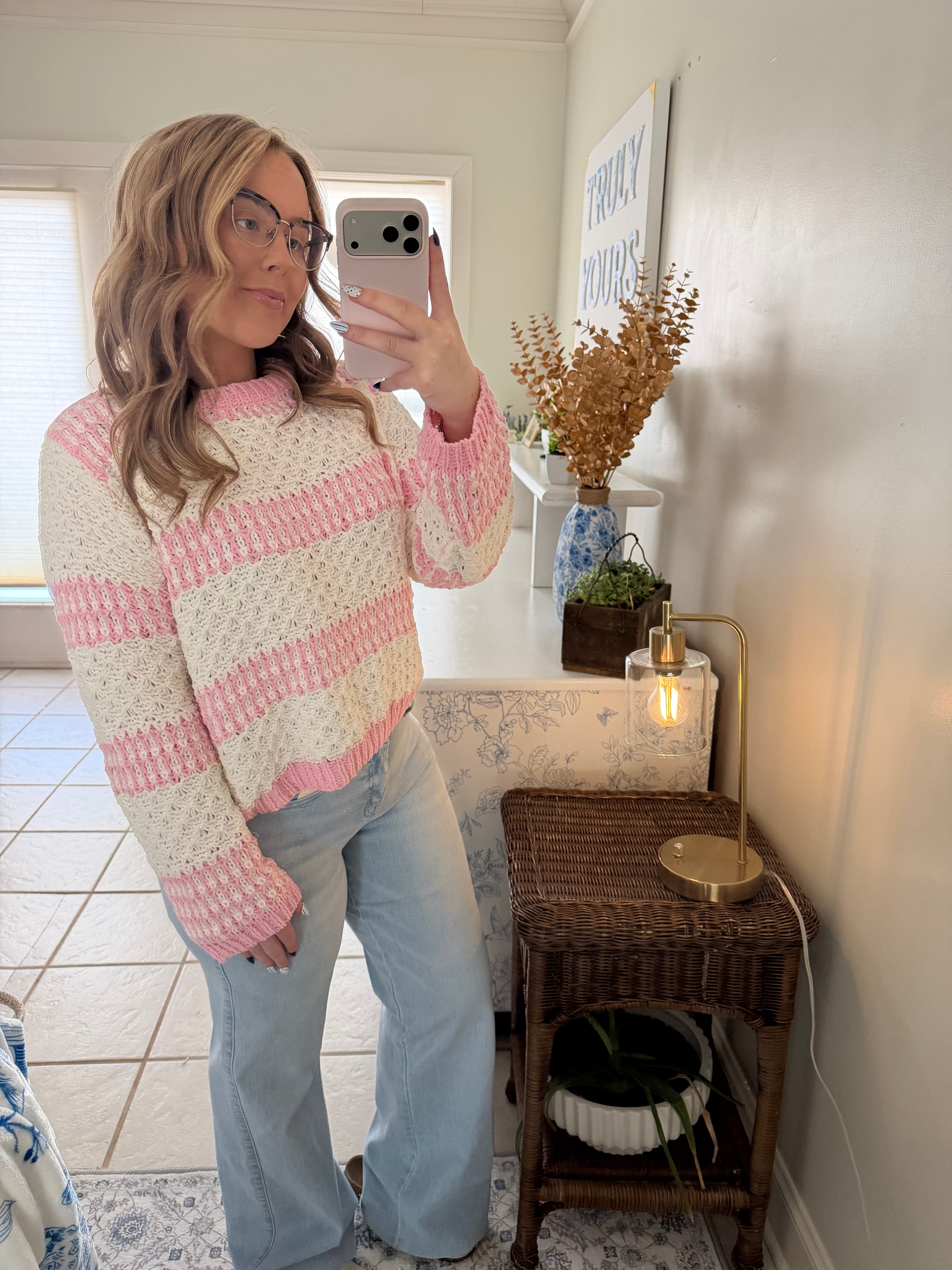 Soft Blush Striped Knit Sweater