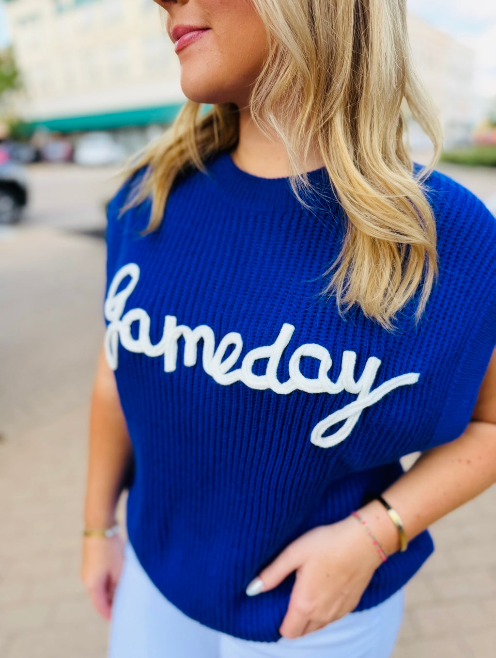 Game Day Embroidered Sweater Vest- Royal Blue💙