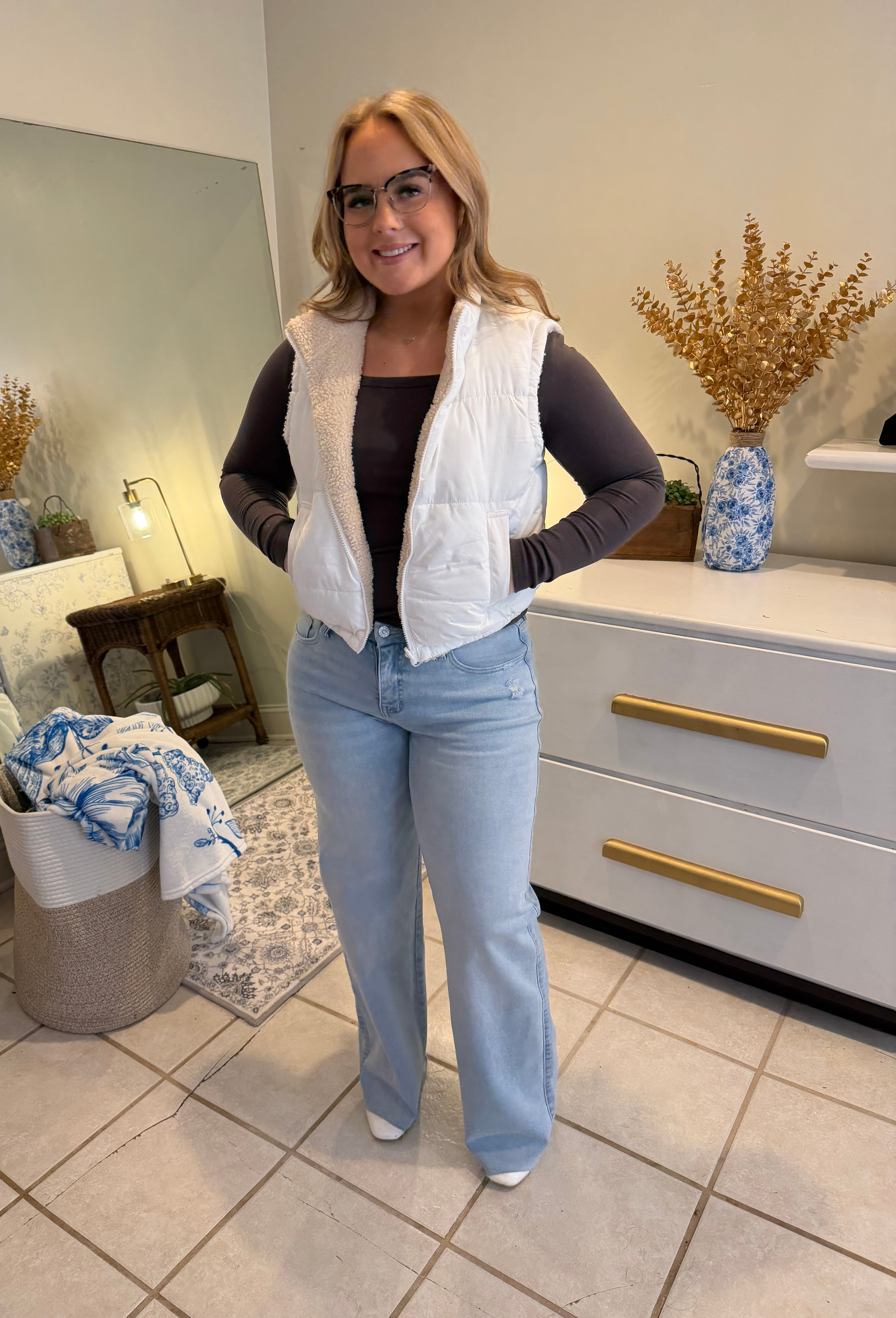 Reversible Fur Puffer Vest White