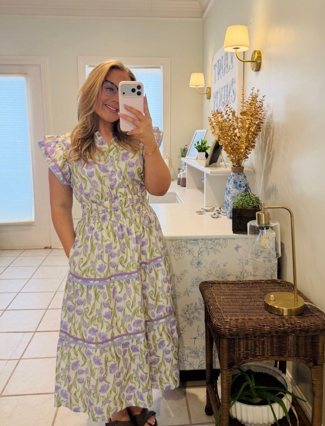 Lilac and Green Floral Dress