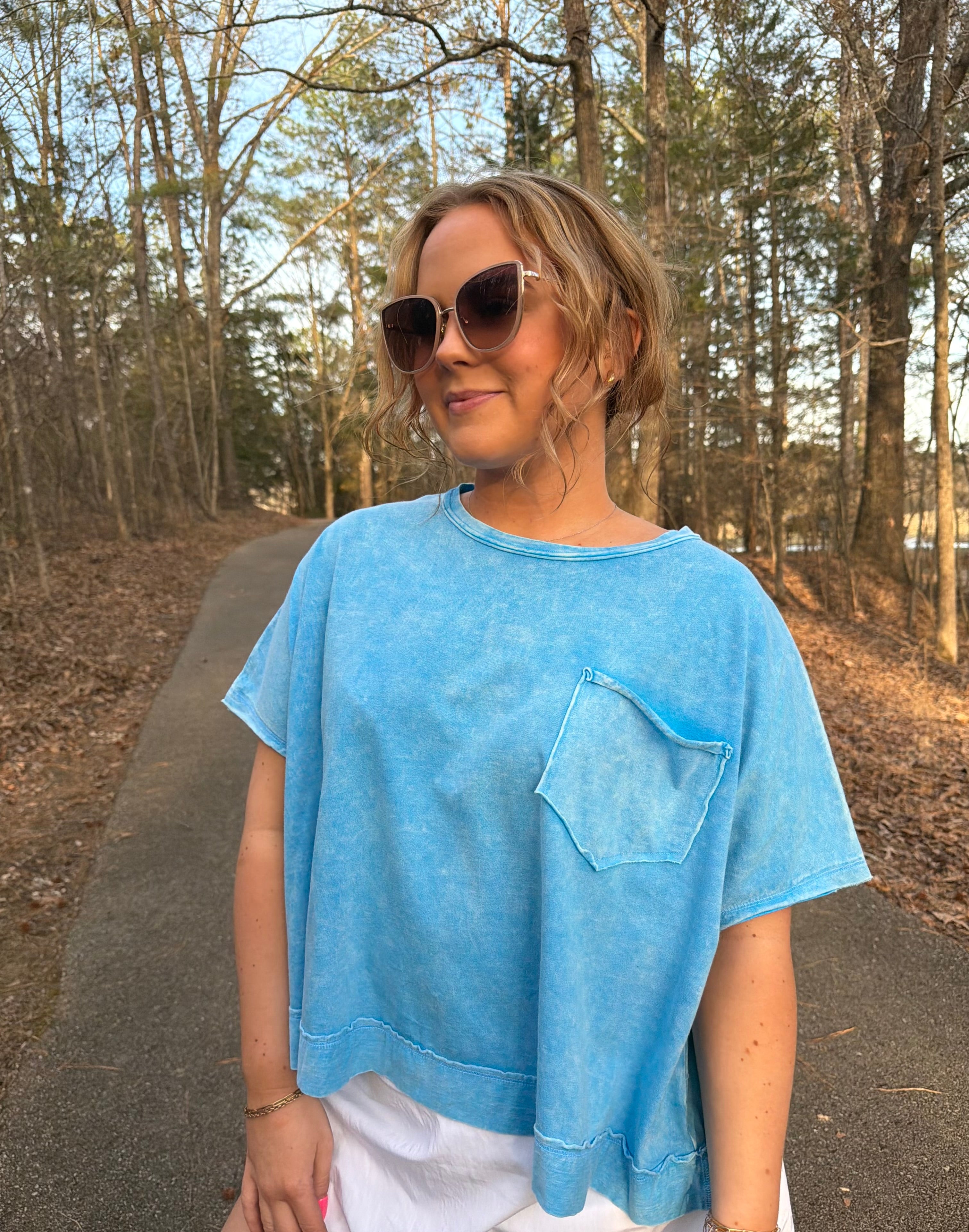Sky Blue Acid Wash Oversized Top