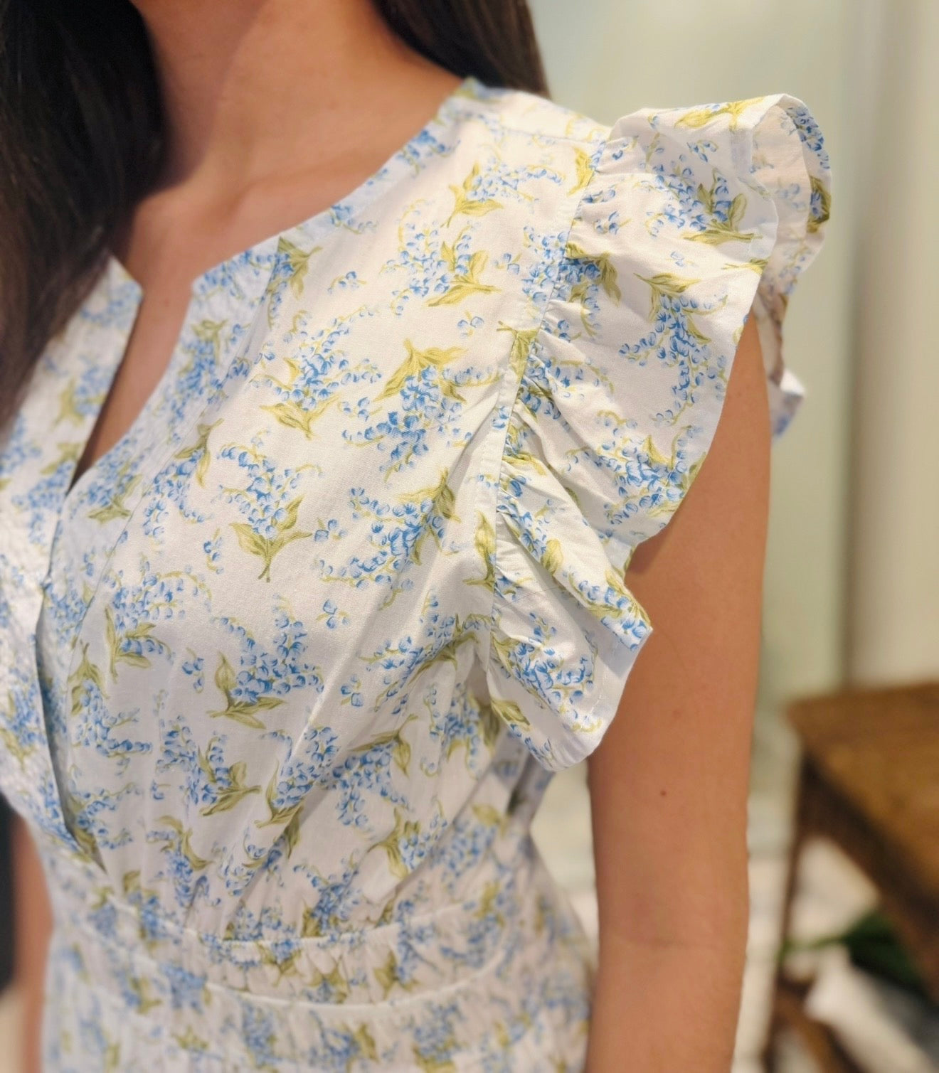 White and Blue Floral Dress
