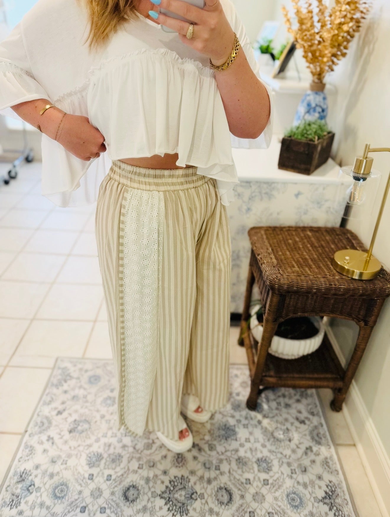 Boho Striped Eyelet Pants