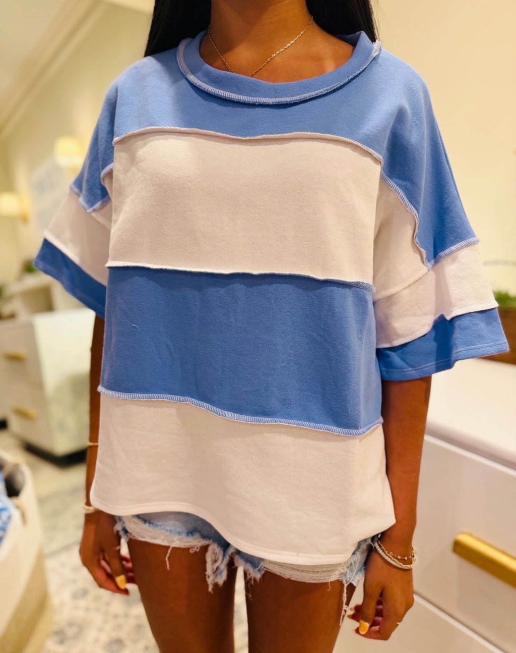 Cornflower Blue + White Striped Top