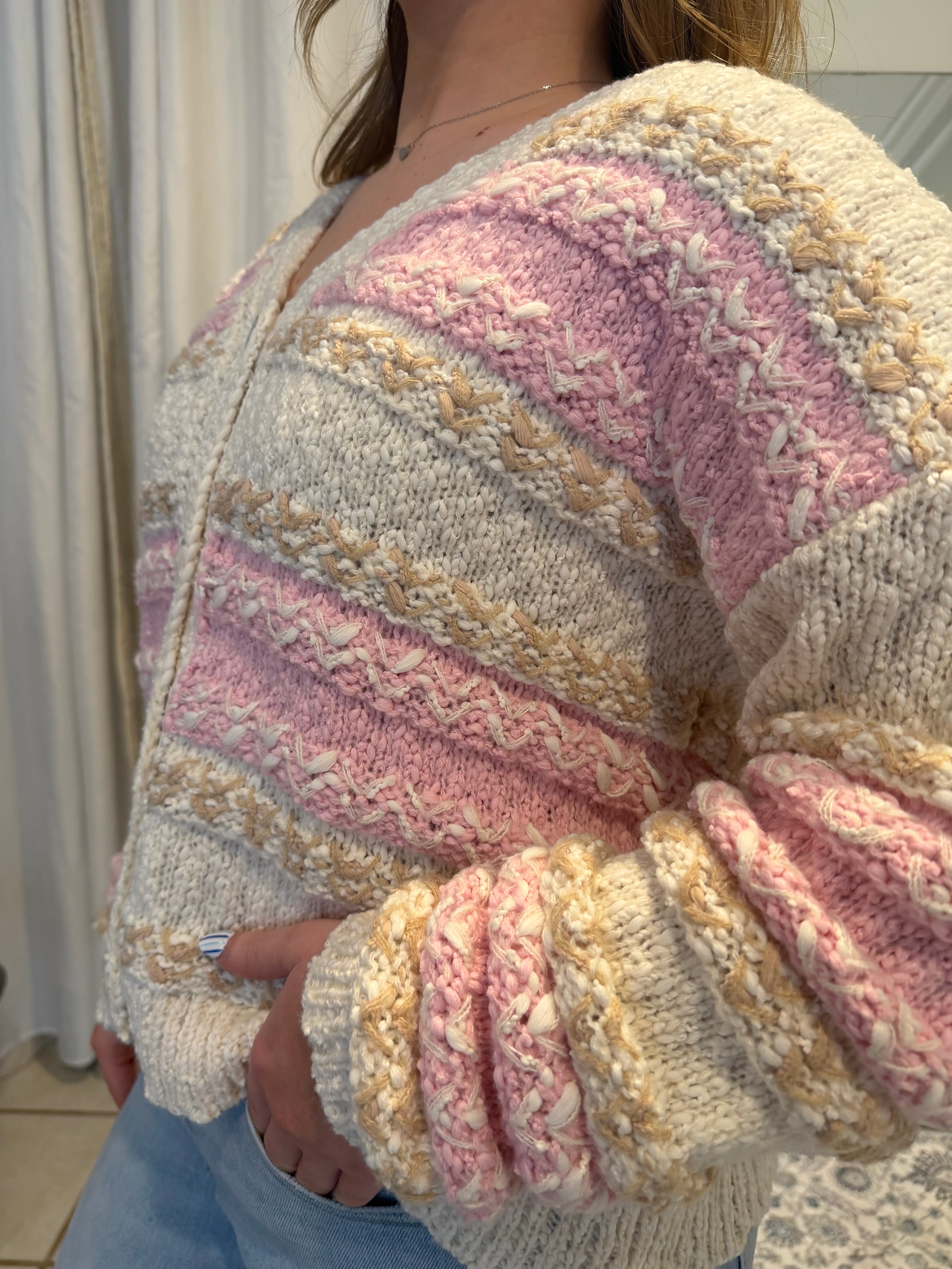 Oversized Sweet Pink Multi-color Cardigan💖