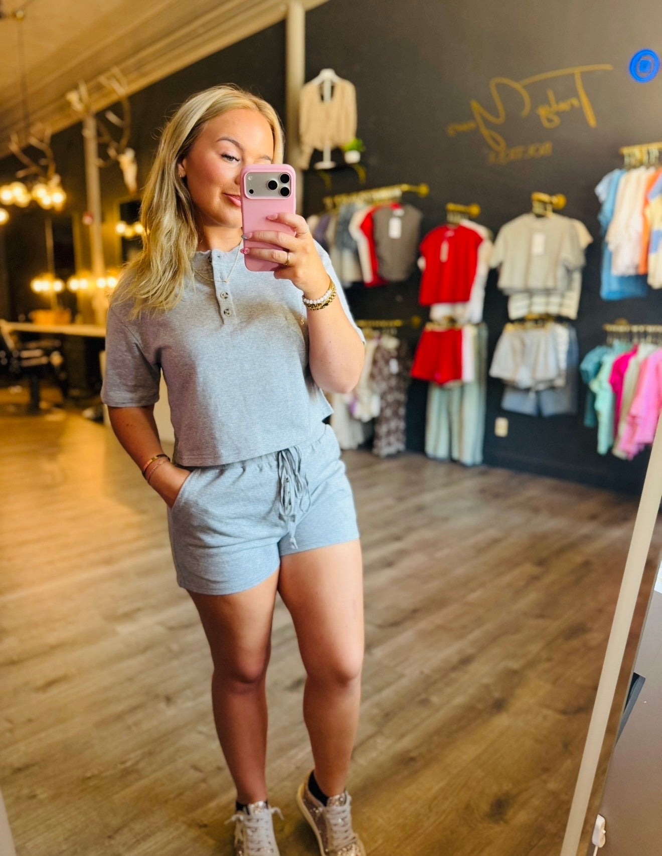 Grey Loungewear Shorts Set