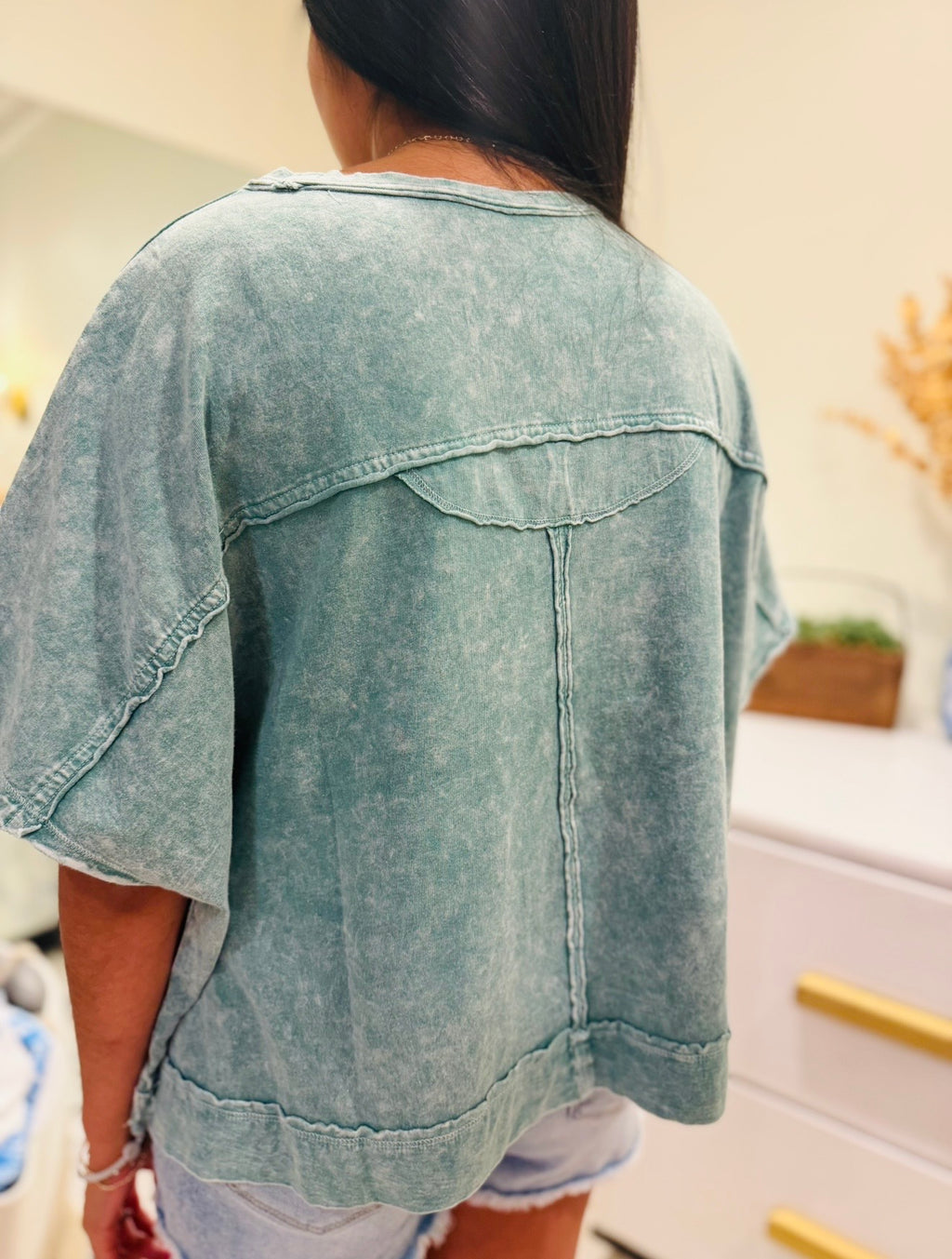 Light Green Acid Wash Oversized Top