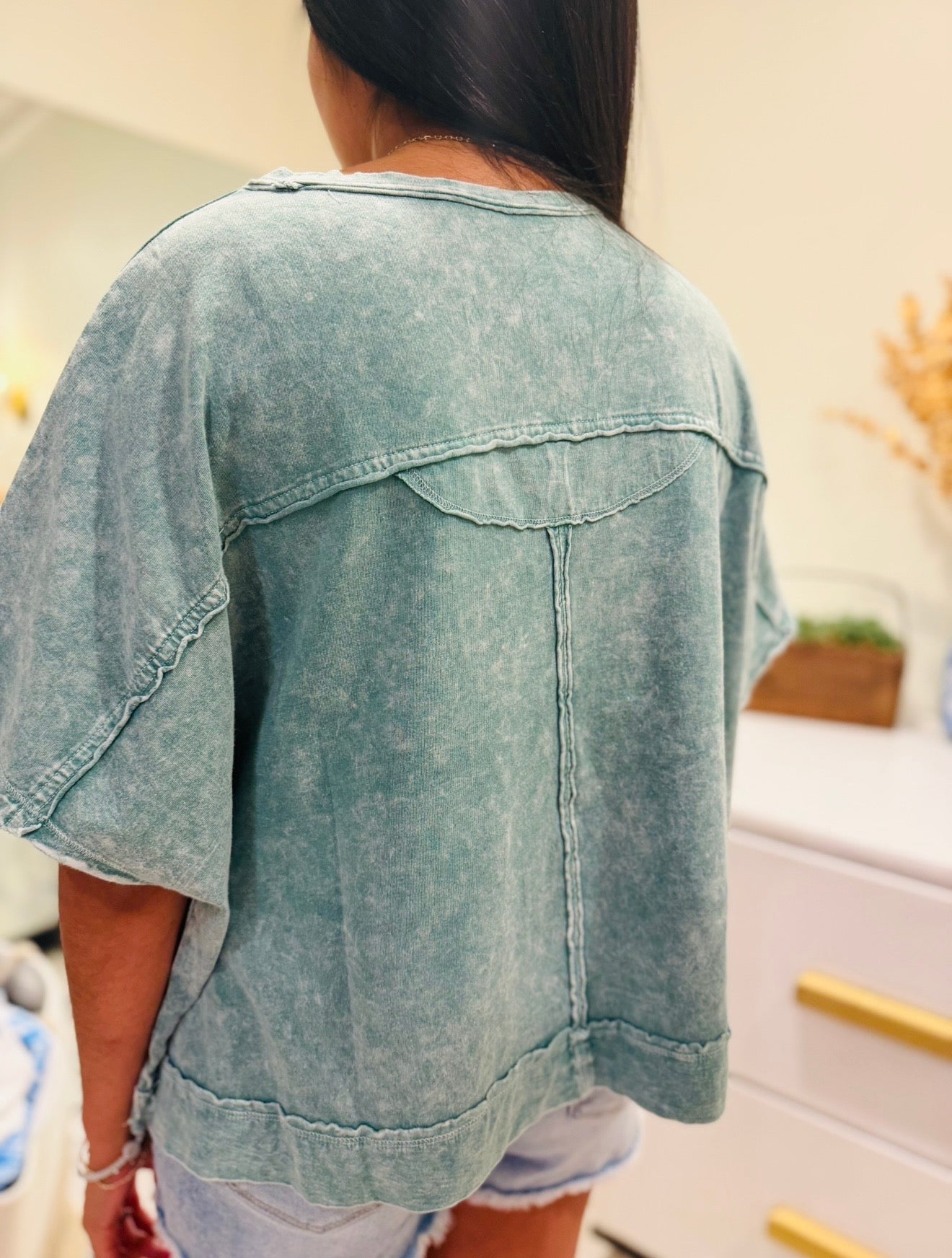 Light Green Acid Wash Oversized Top