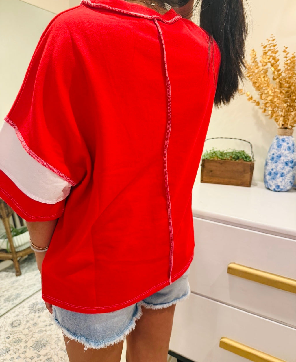 Red + White Striped Top