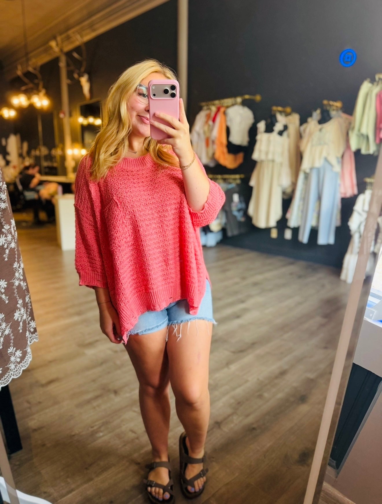 Blushing Distressed Knit Top