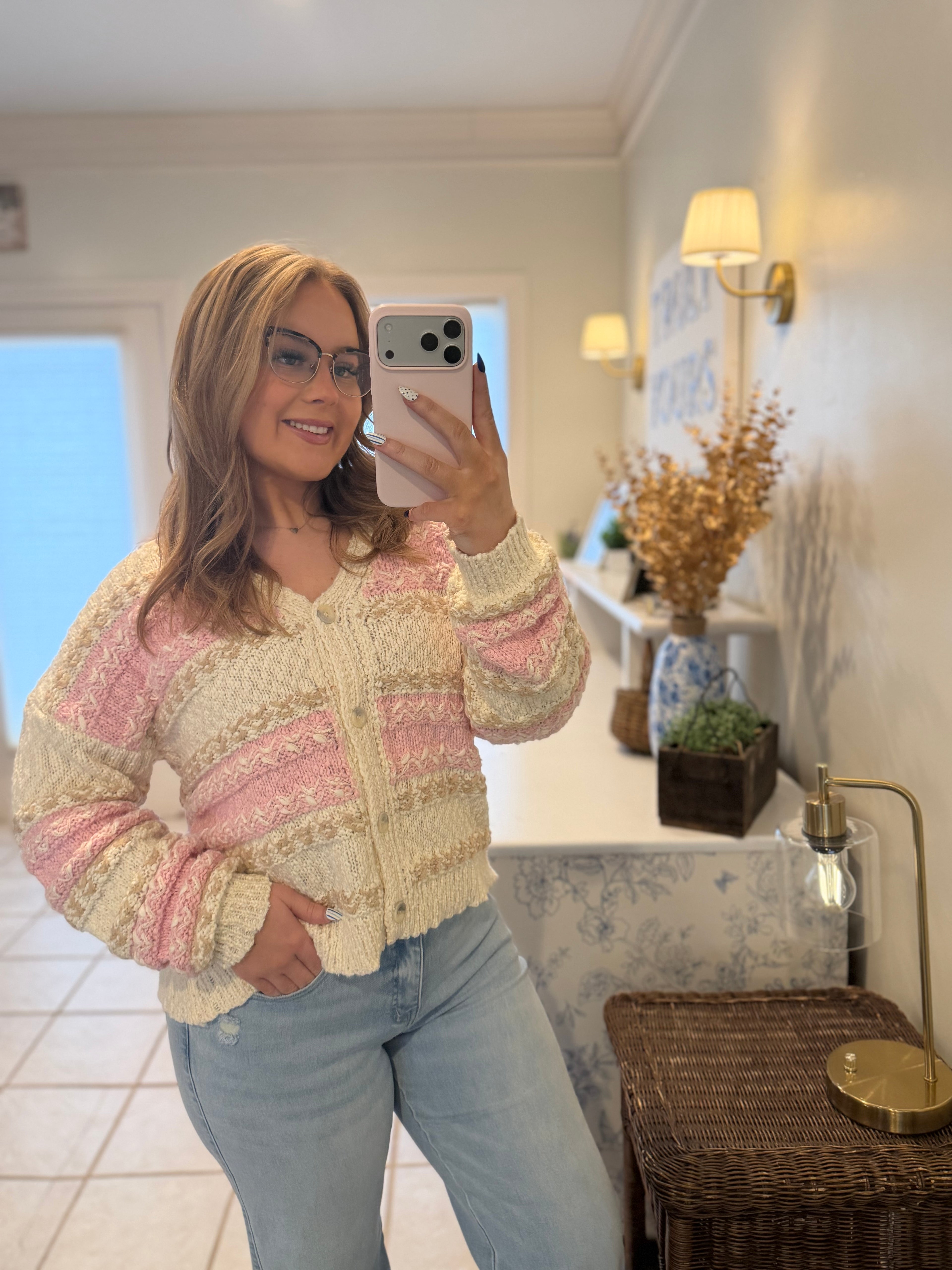 Oversized Sweet Pink Multi-color Cardigan💖