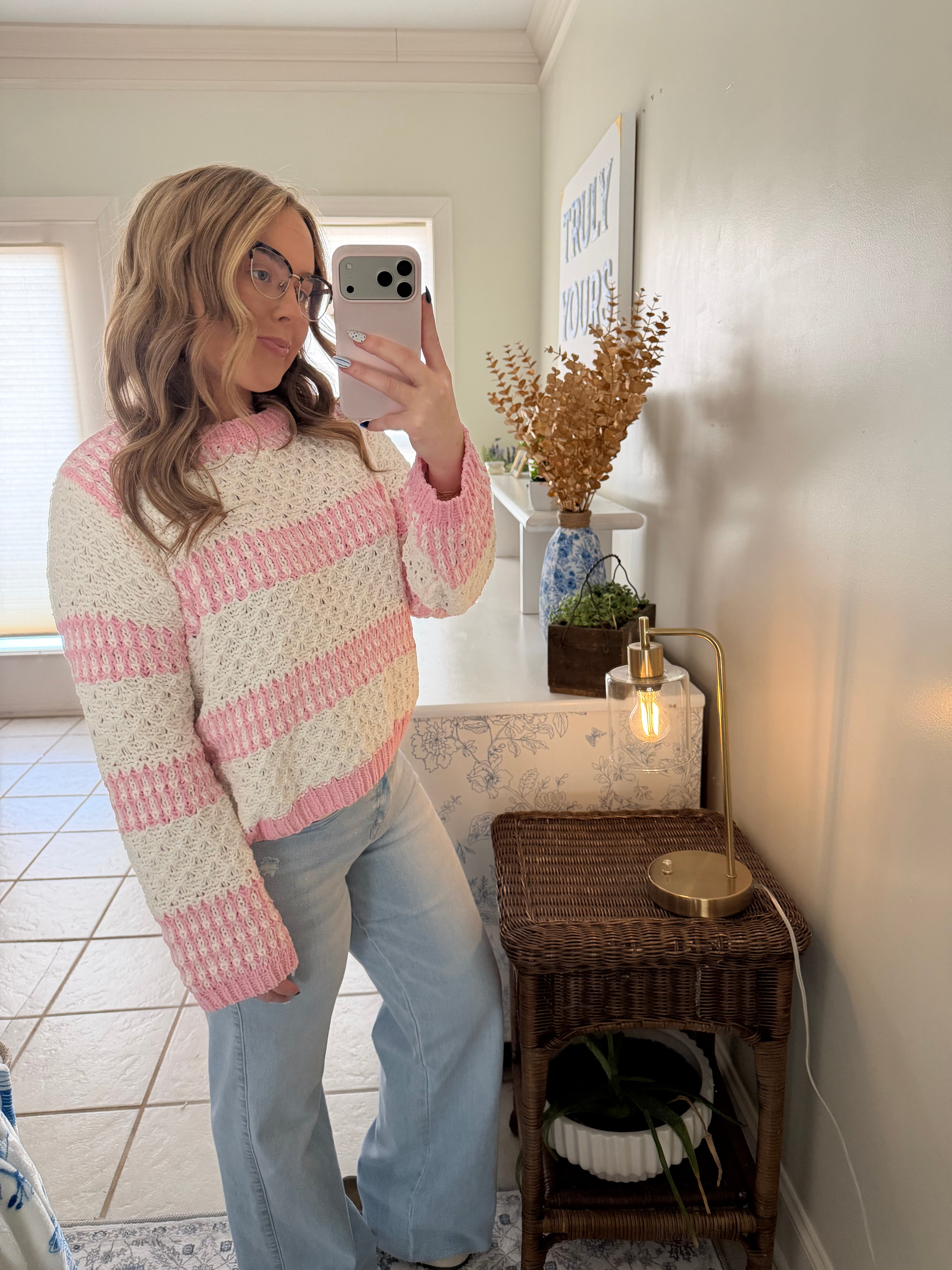 Soft Blush Striped Knit Sweater