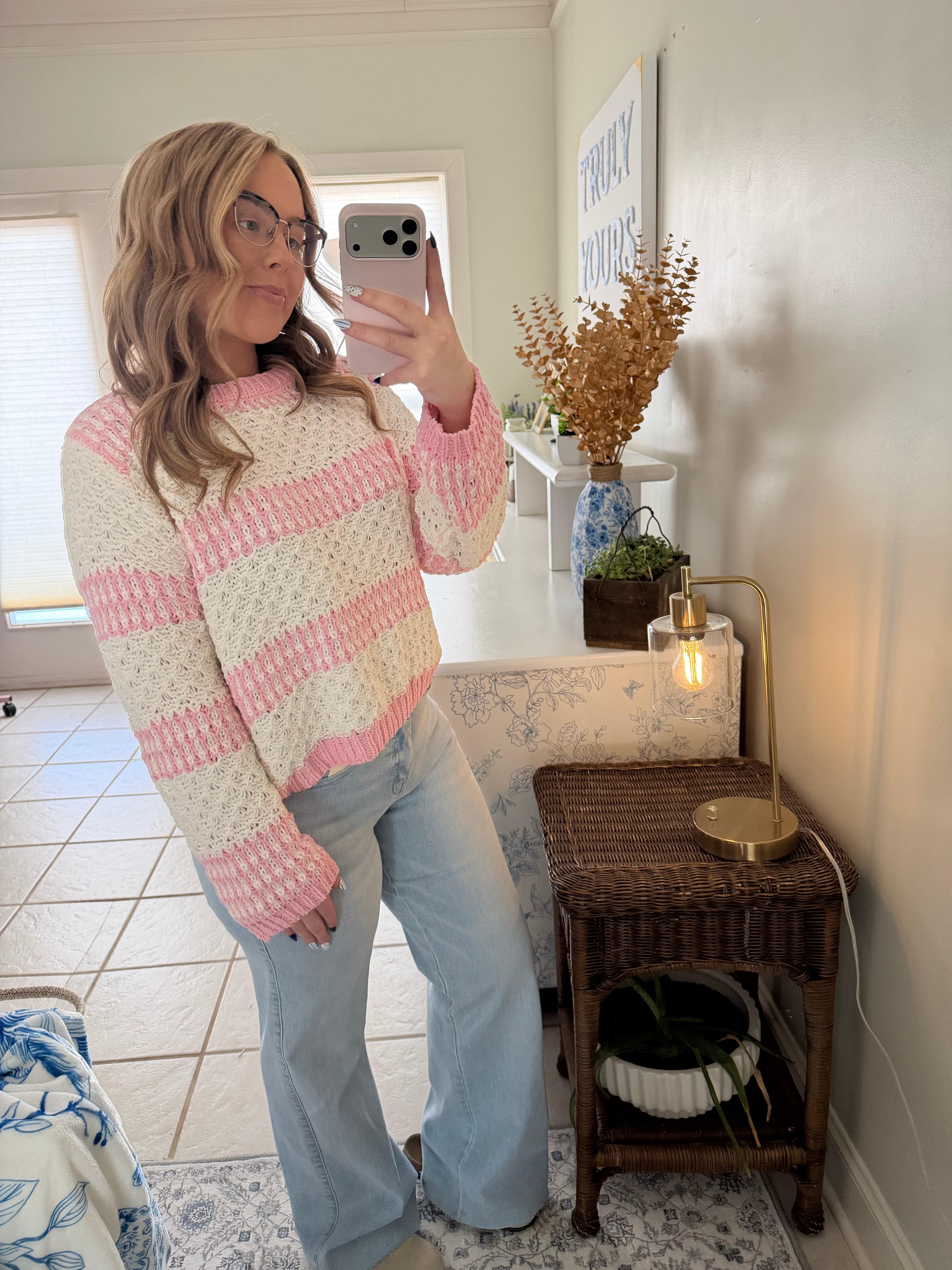 Soft Blush Striped Knit Sweater