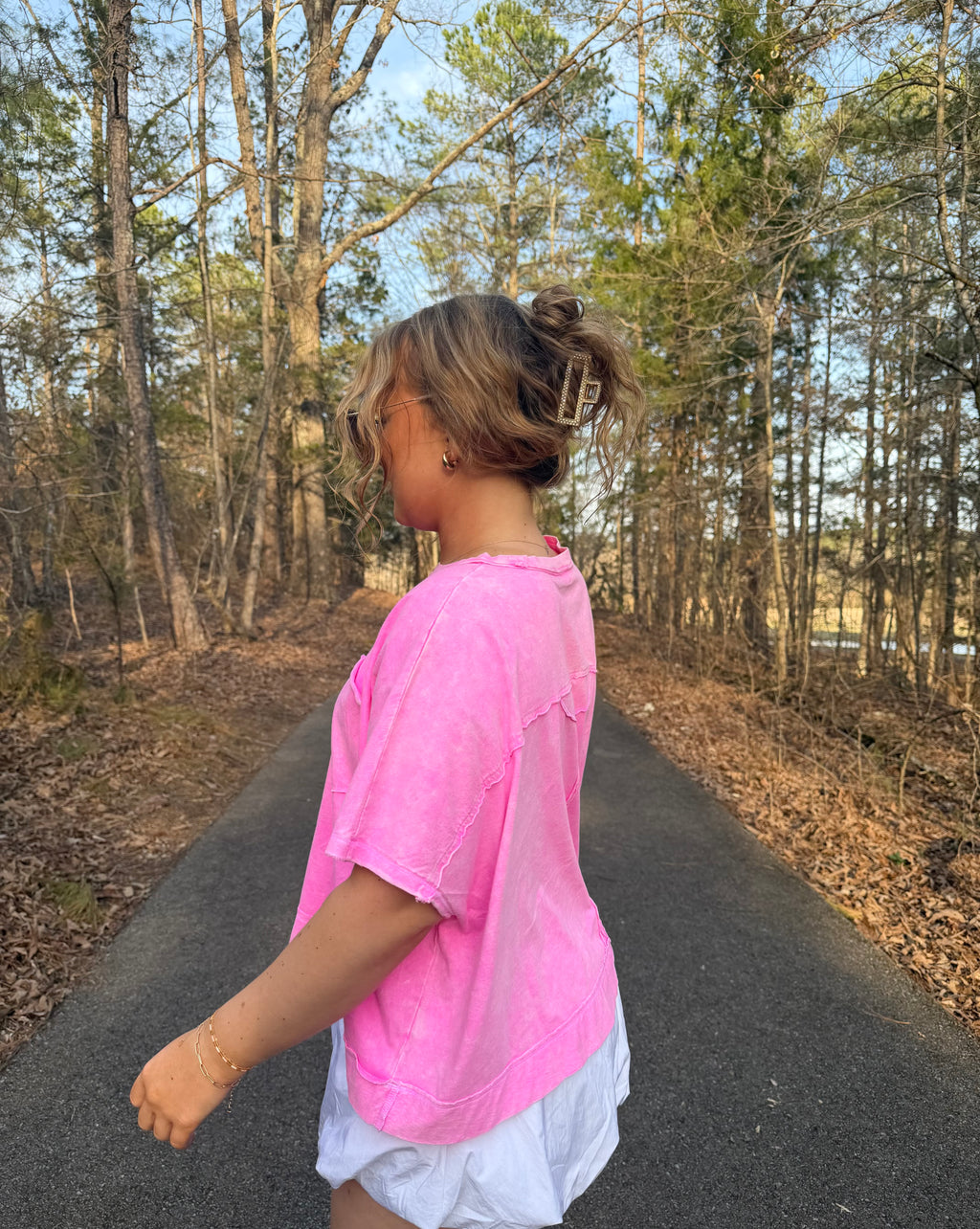 Hot Pink Acid Wash Oversized Top