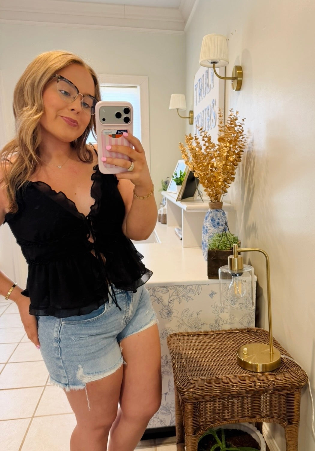 Midnight Ruffle Tie Top
