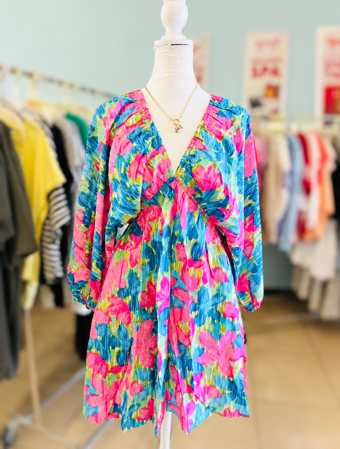 Blue Blossom Breeze Mini-Dress