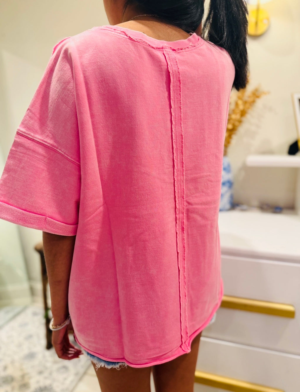 Candy Pink Washed Relaxed Top
