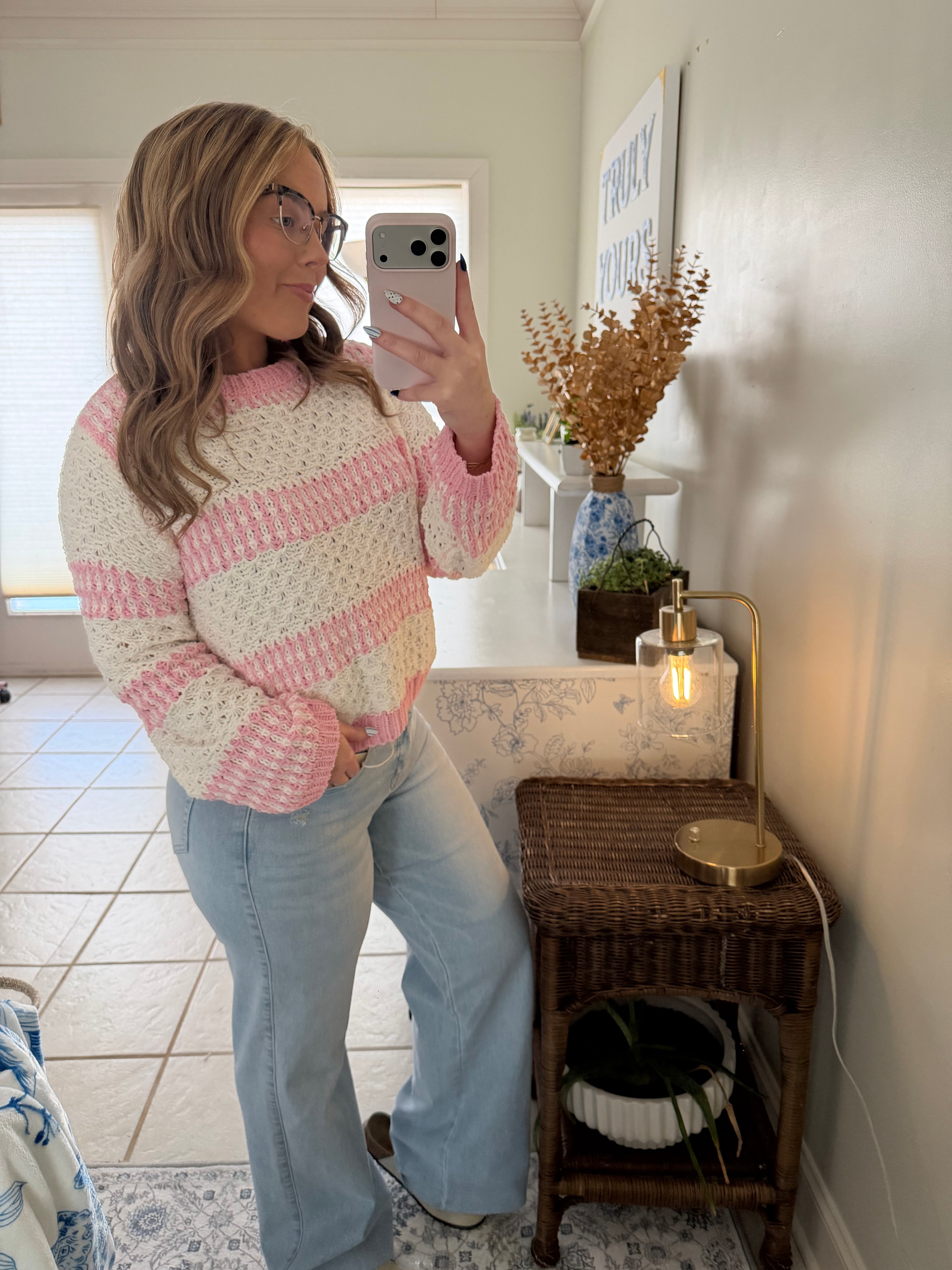 Soft Blush Striped Knit Sweater