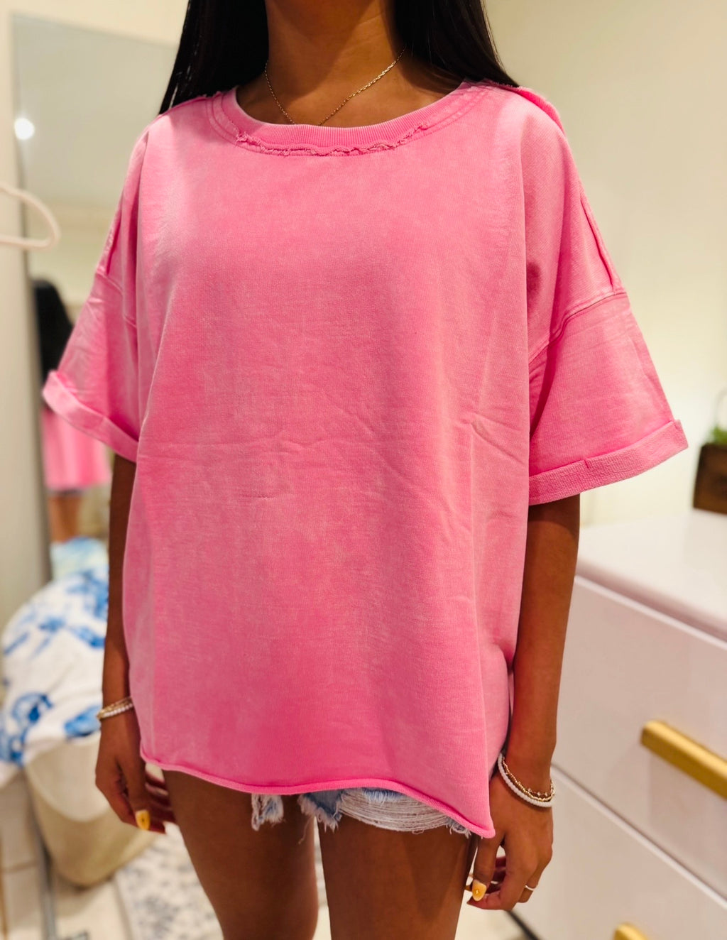 Candy Pink Washed Relaxed Top