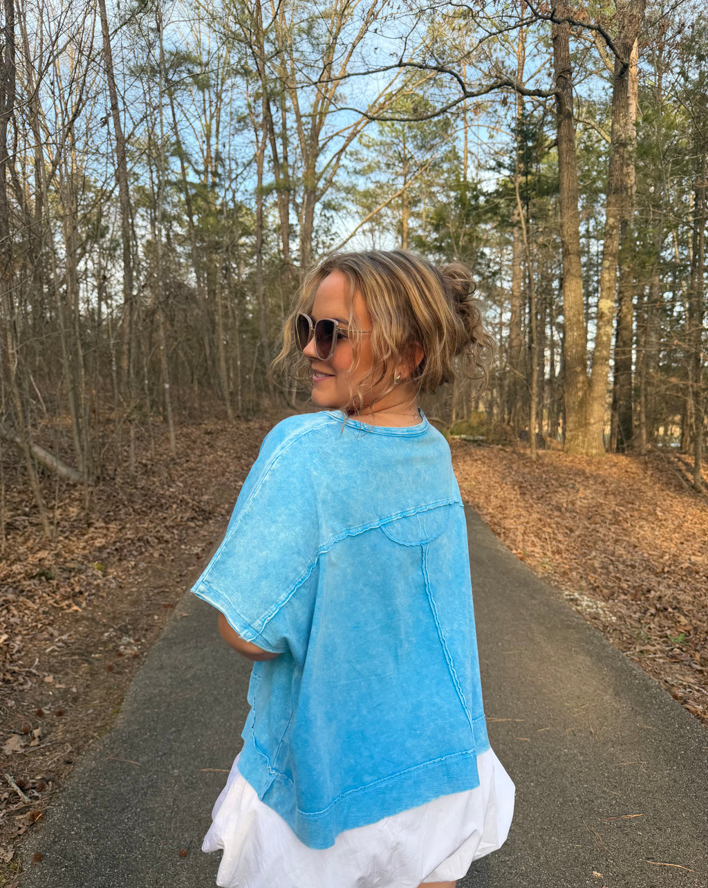 Sky Blue Acid Wash Oversized Top