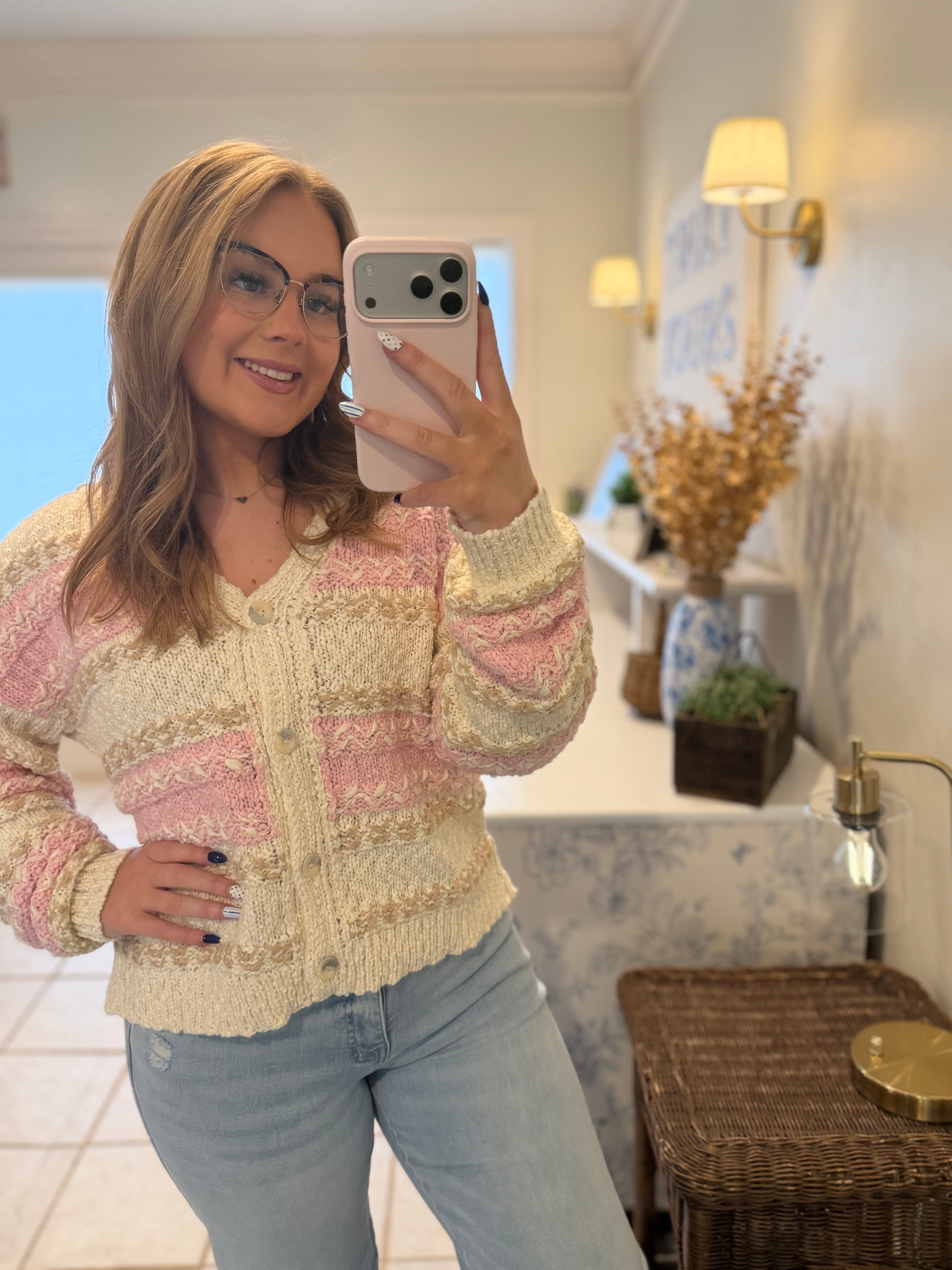 Oversized Sweet Pink Multi-color Cardigan💖
